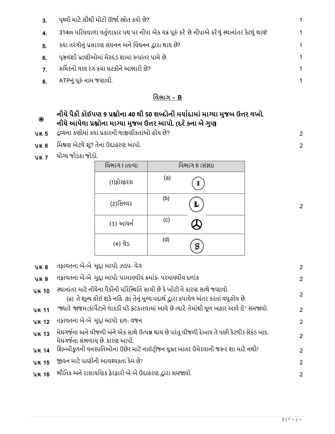 Gujarat Board Class 10th નિદાન કસોટીના પ્રશ્નપત્રો-૦૧(વિજ્ઞાન) GHE Question Paper - Page 2