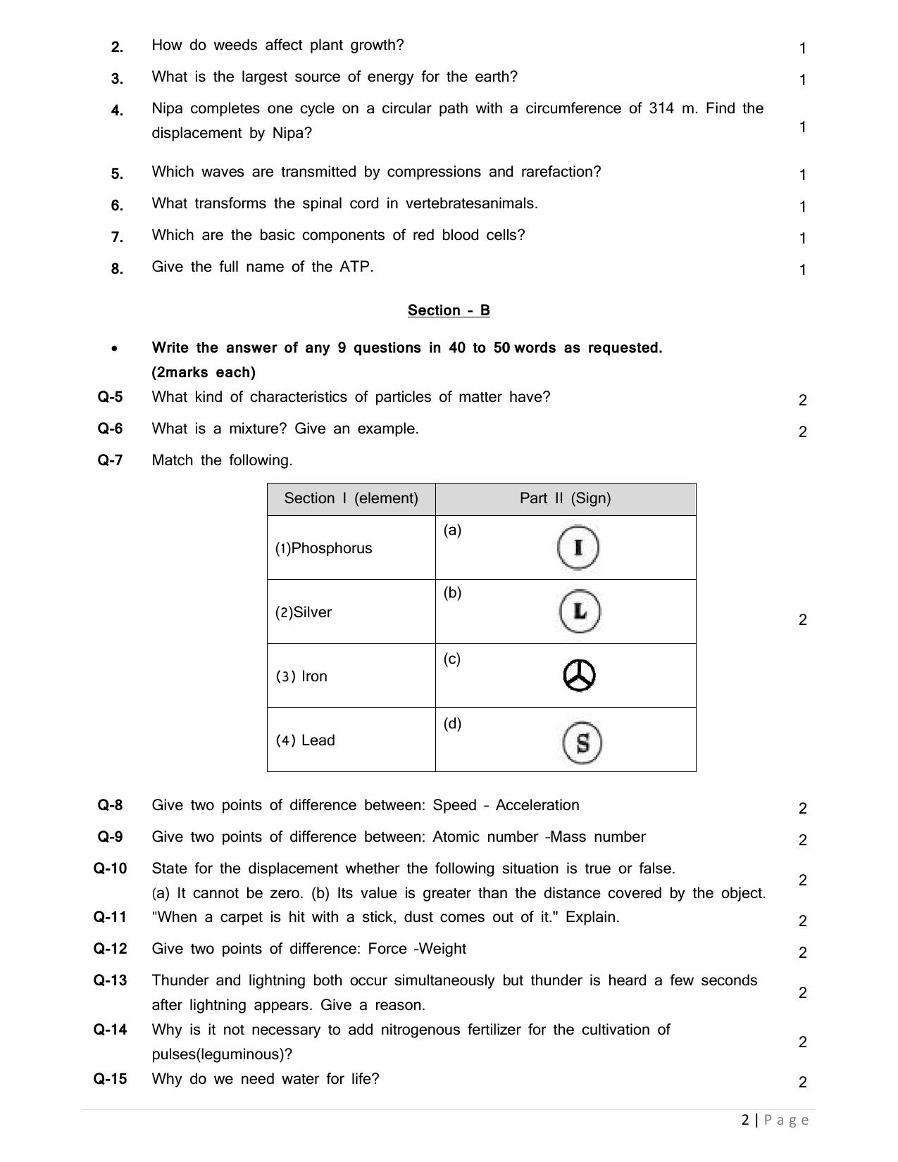 Gujarat Board Class 10th નિદાન કસોટીના પ્રશ્નપત્રો-૦૧(વિજ્ઞાન) GHE Question Paper - Page 9