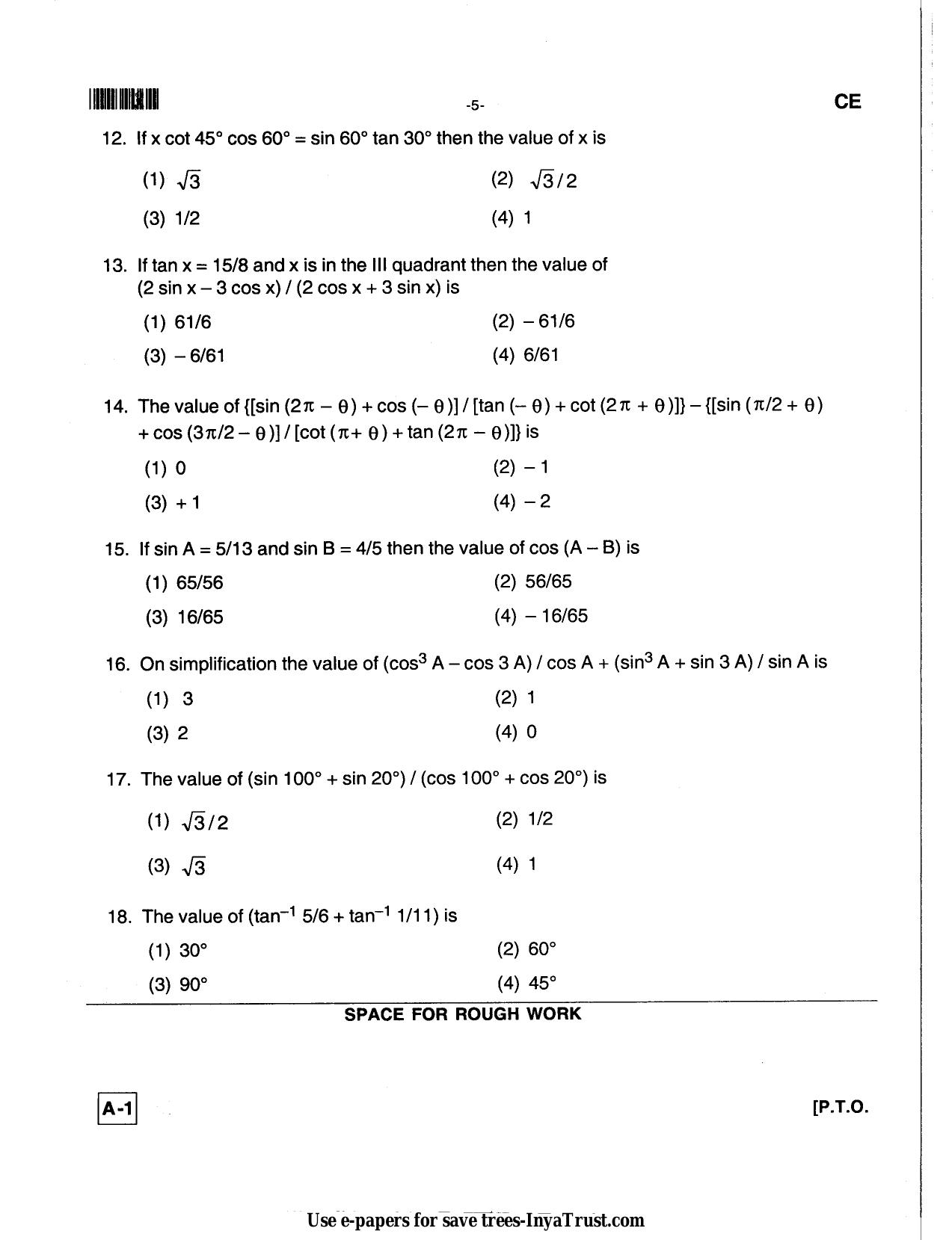 Karnataka Diploma CET- 2013 Civil Engineering Question Paper - Page 5