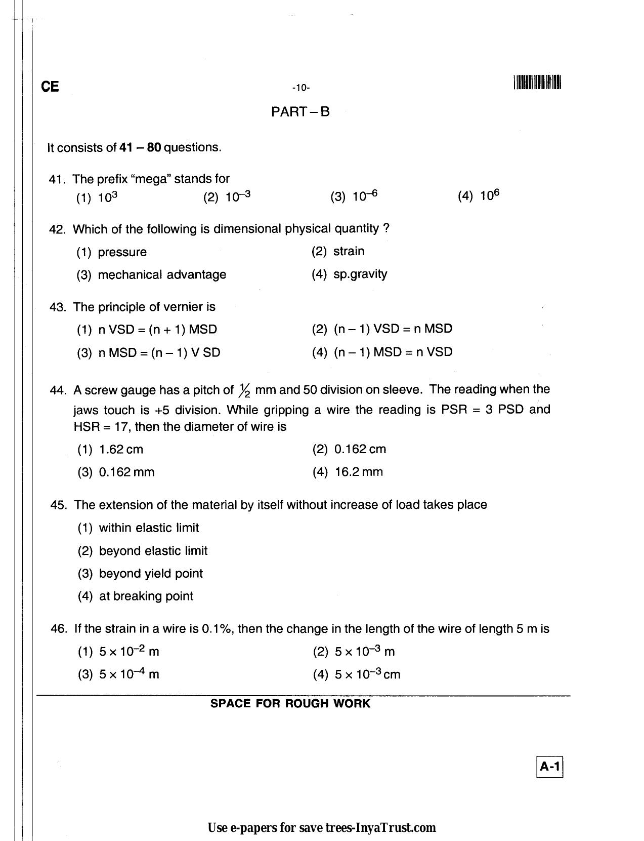 Karnataka Diploma CET- 2013 Civil Engineering Question Paper - Page 10