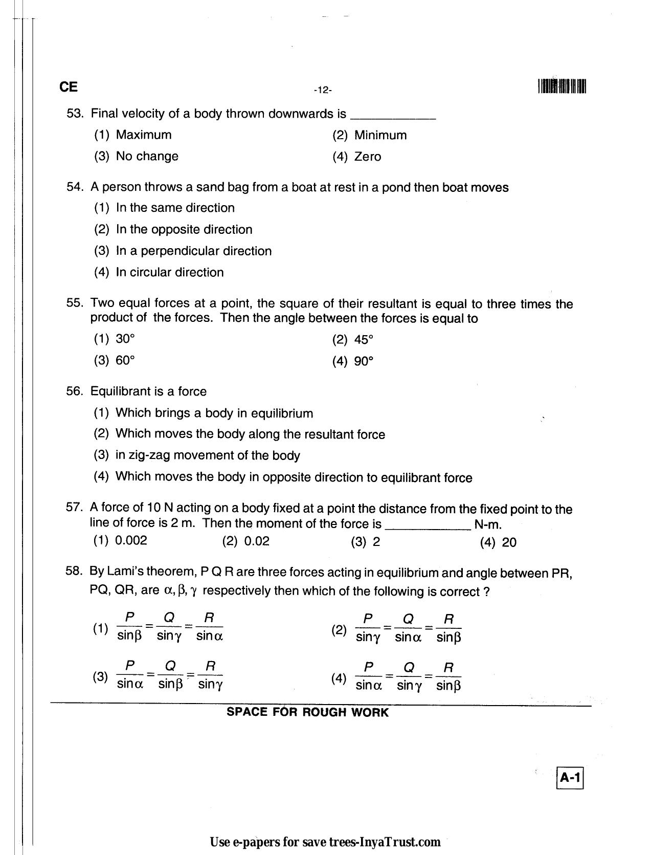 Karnataka Diploma CET- 2013 Civil Engineering Question Paper - Page 12