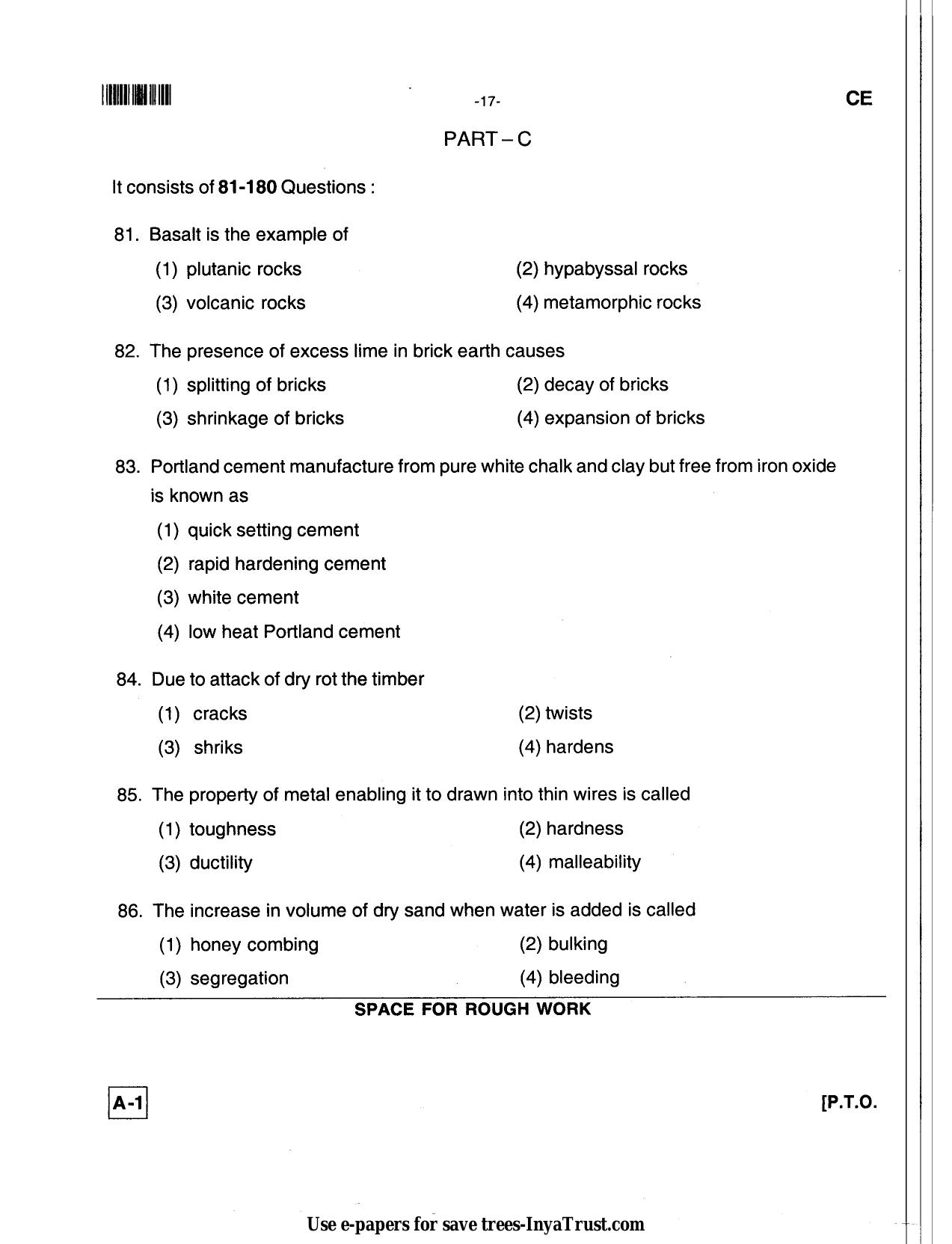 Karnataka Diploma CET- 2013 Civil Engineering Question Paper - Page 17