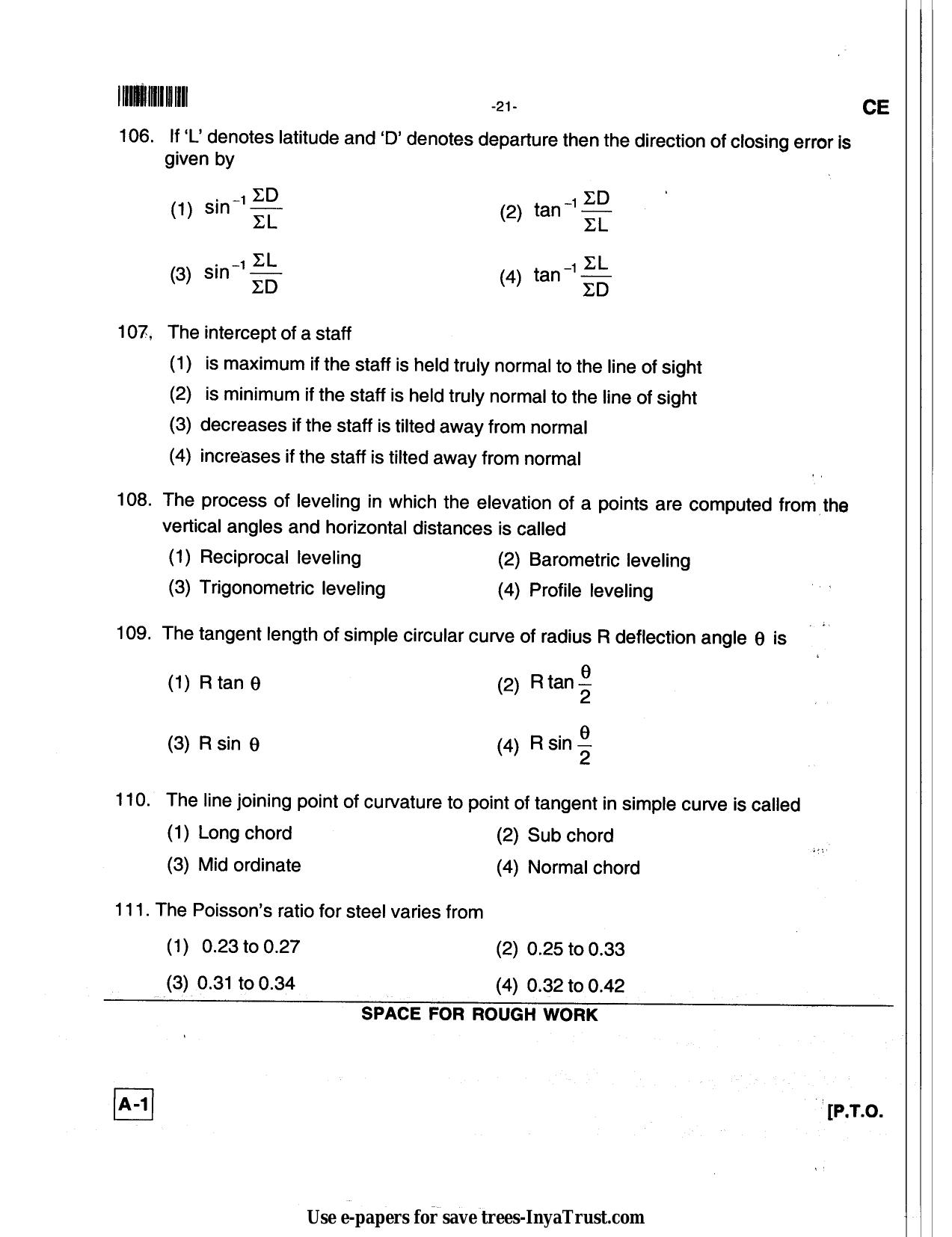 Karnataka Diploma CET- 2013 Civil Engineering Question Paper - Page 21