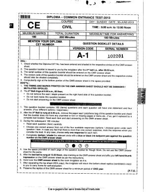Karnataka Diploma CET- 2013 Civil Engineering Question Paper