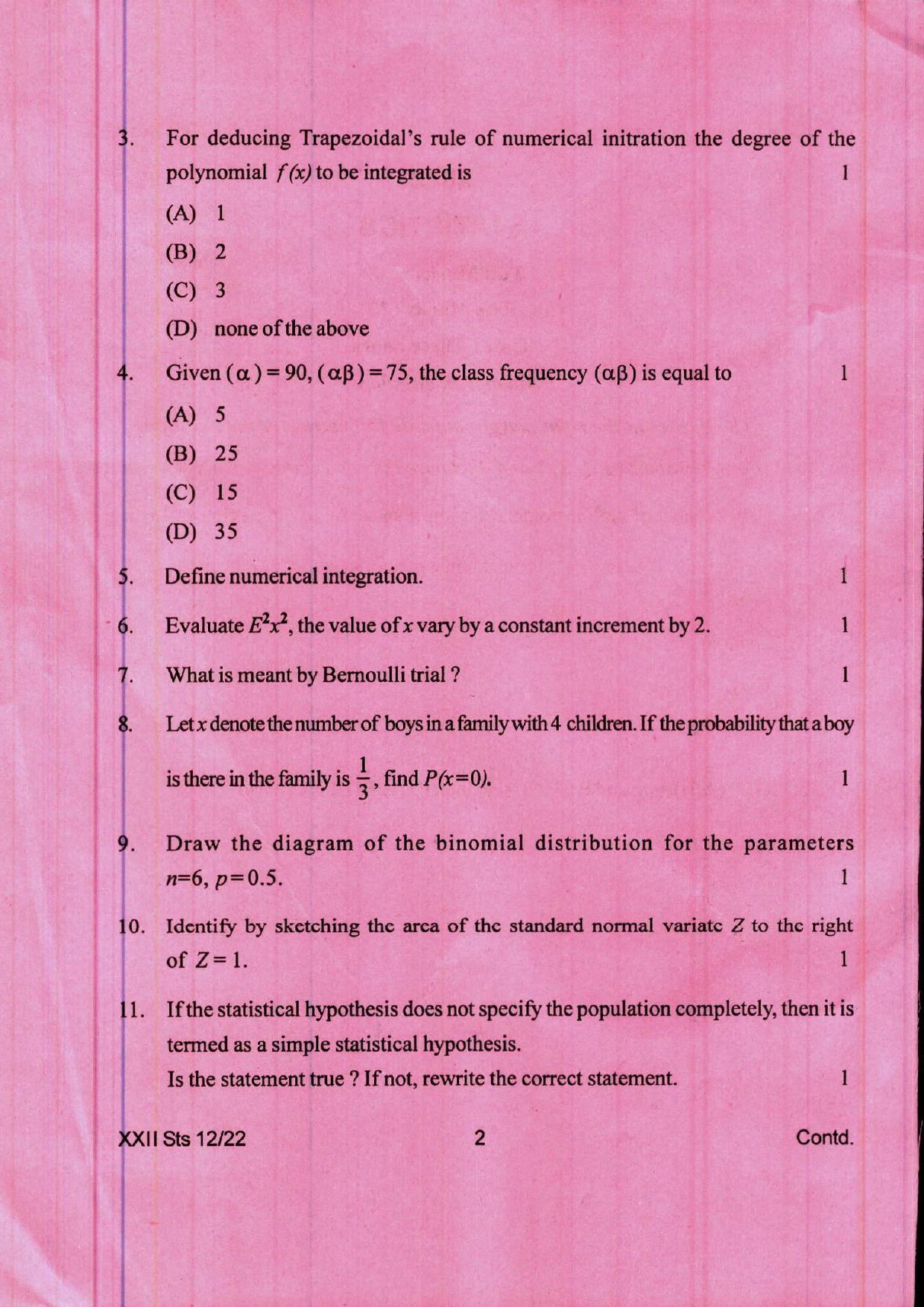 COHSEM 12th Question Papers 2022 Statistics - Page 2