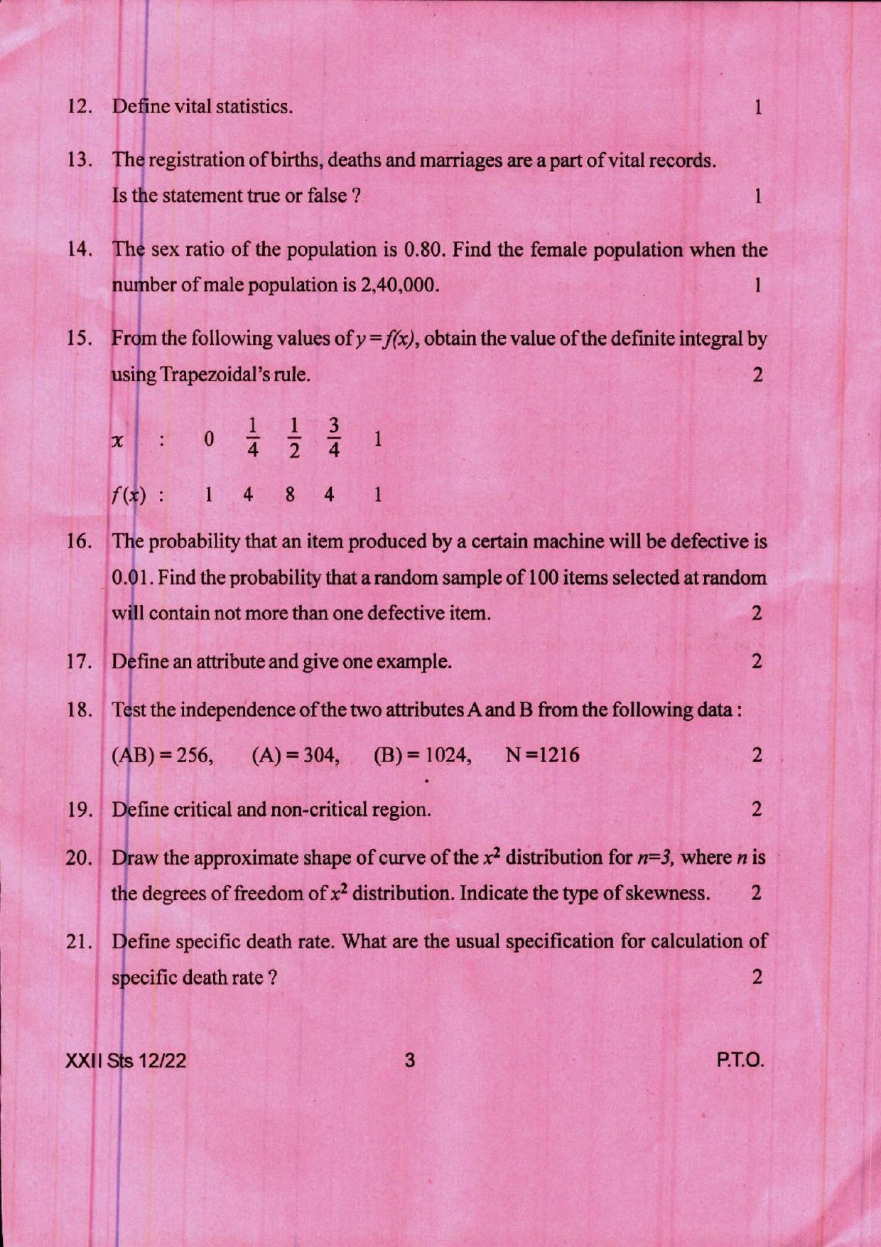 COHSEM 12th Question Papers 2022 Statistics - Page 3