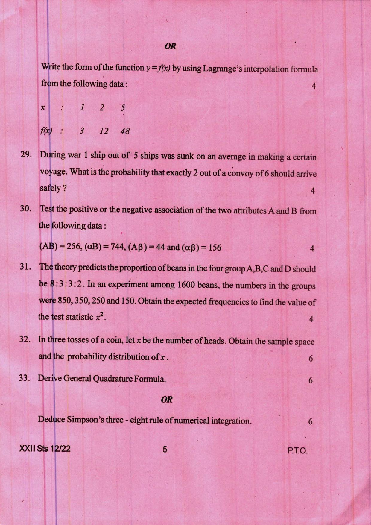 COHSEM 12th Question Papers 2022 Statistics - Page 5