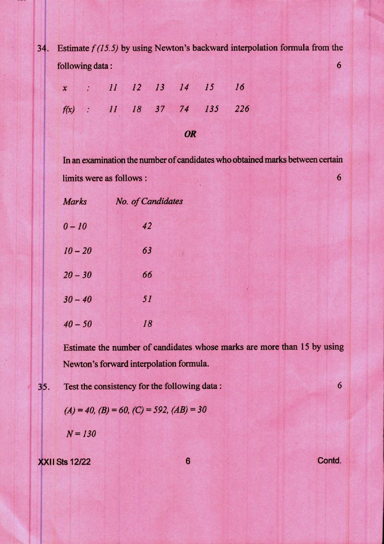 COHSEM 12th Question Papers 2022 Statistics - Page 6