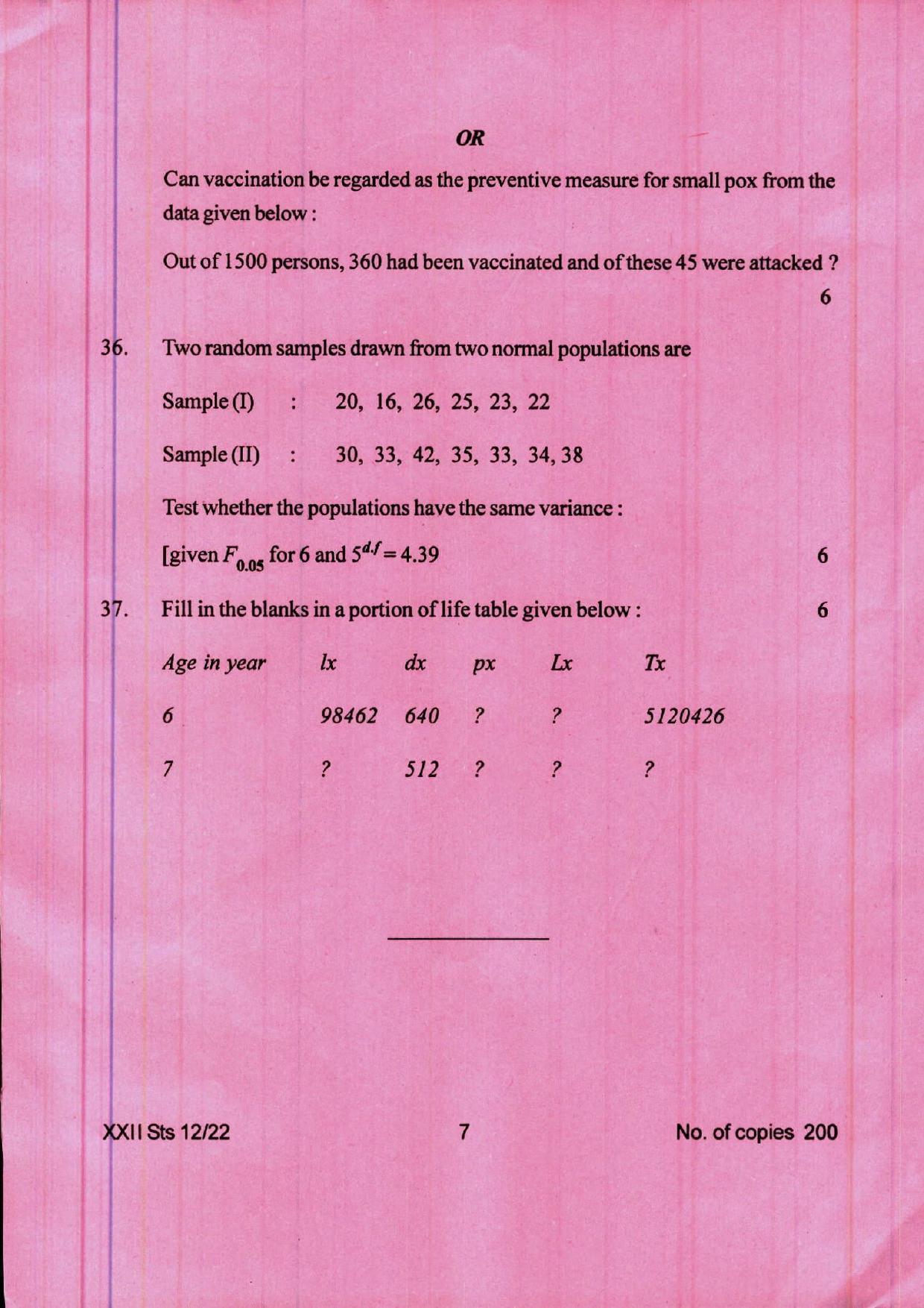 COHSEM 12th Question Papers 2022 Statistics - Page 7