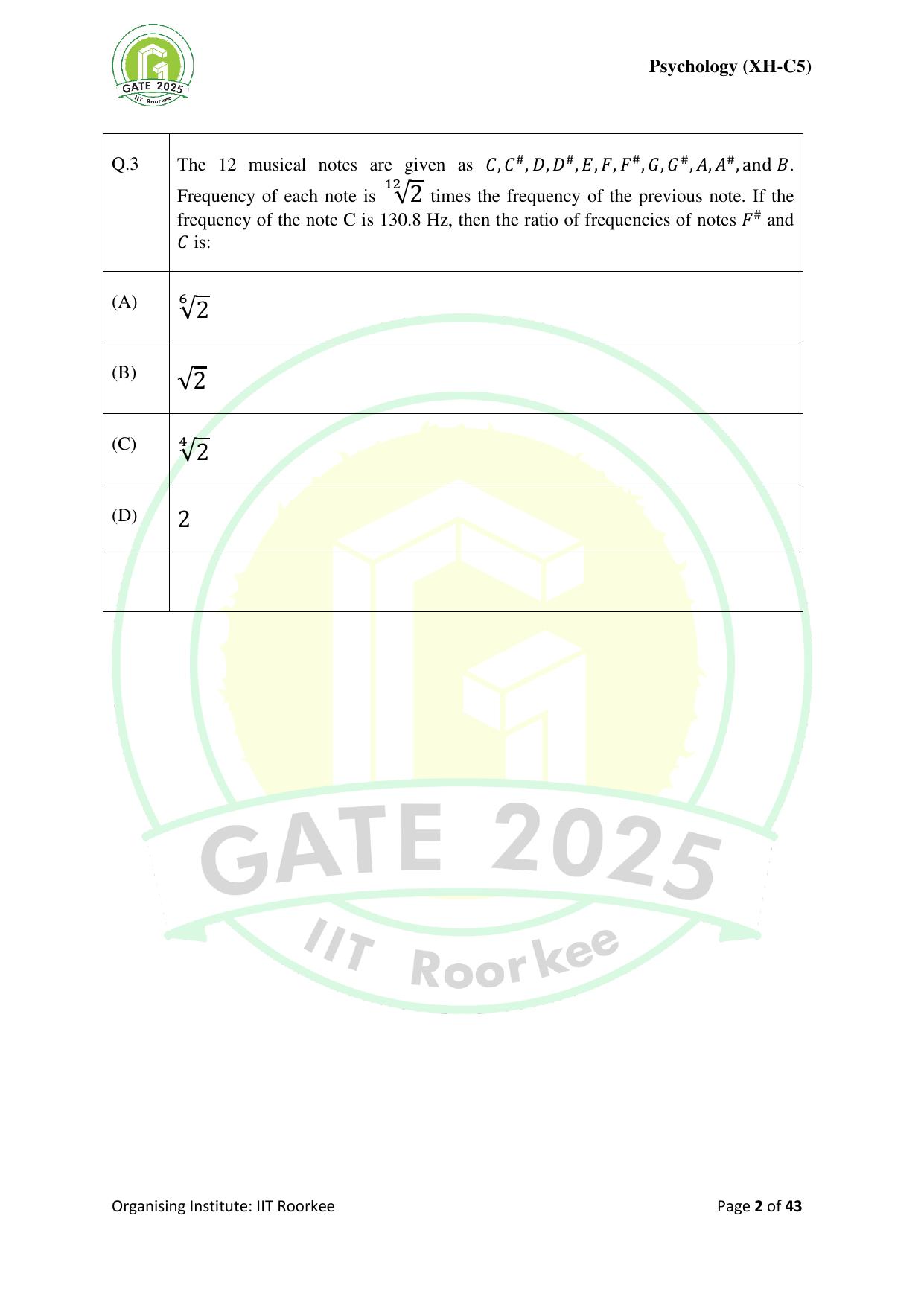 GATE 2025 Humanities & Social Sciences - Psychology (XH-C5) Question Paper - Page 2