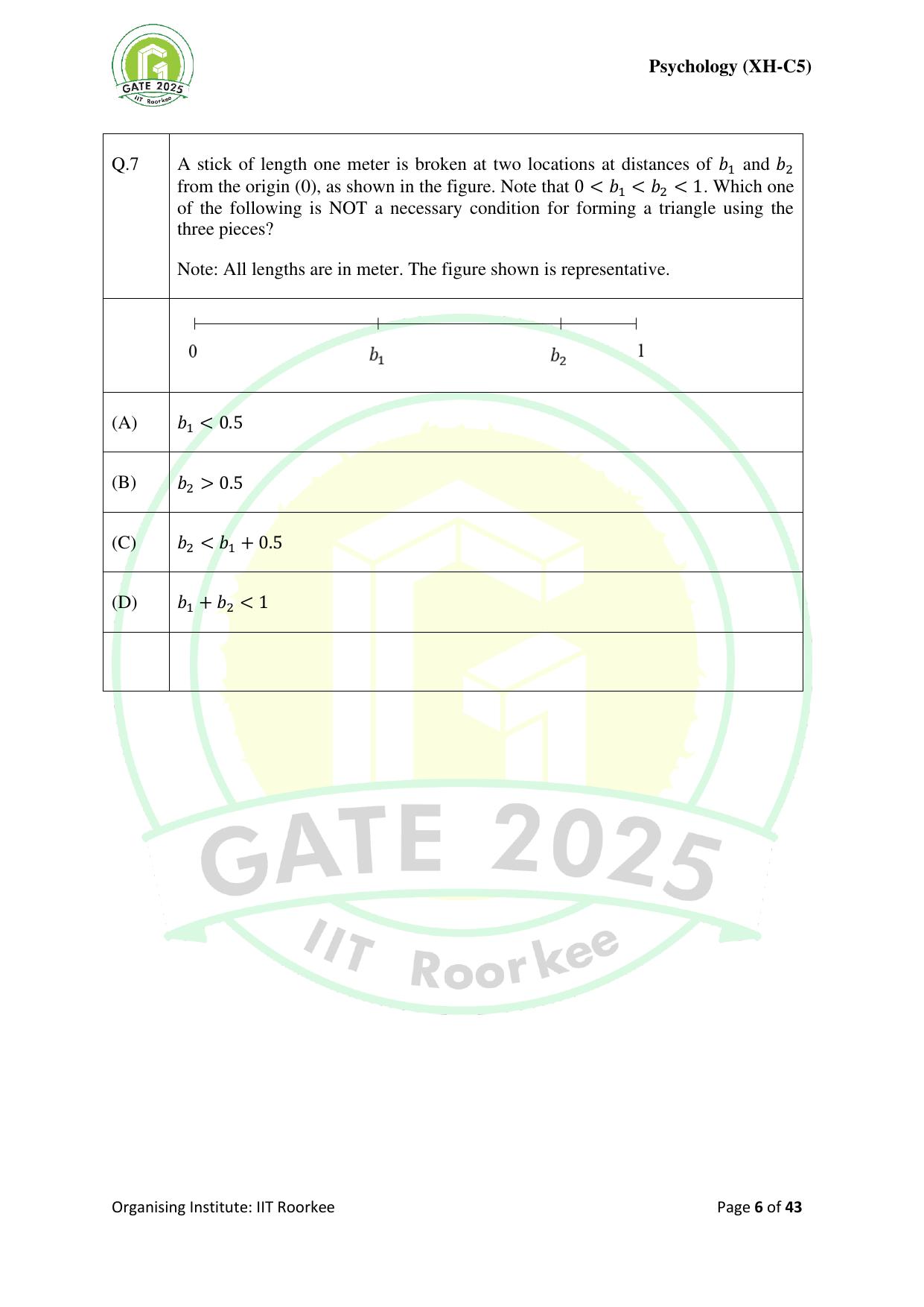 GATE 2025 Humanities & Social Sciences - Psychology (XH-C5) Question Paper - Page 6