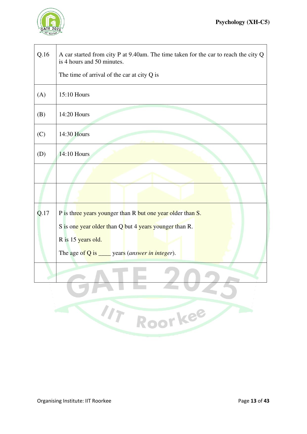 GATE 2025 Humanities & Social Sciences - Psychology (XH-C5) Question Paper - Page 13