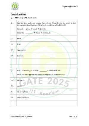 GATE 2025 Humanities & Social Sciences - Psychology (XH-C5) Question Paper