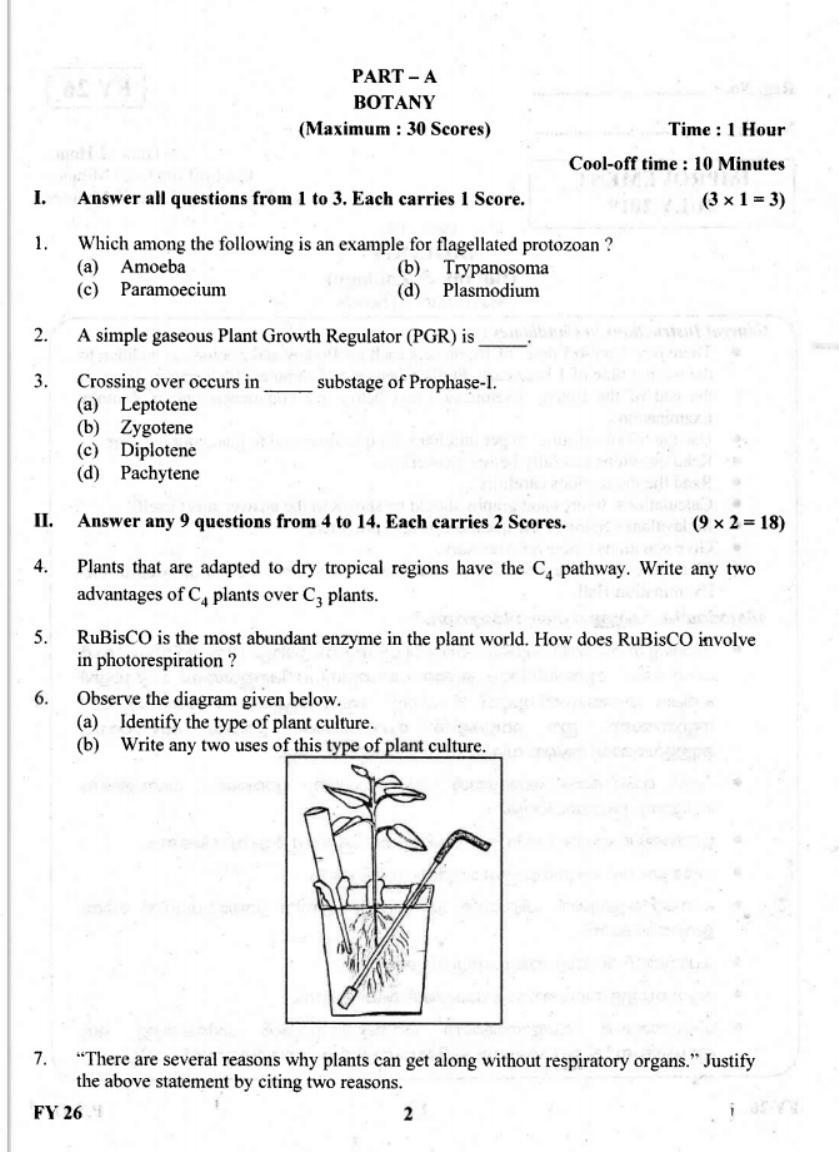 Kerala Plus One 2019 Biology Question Paper - Page 2