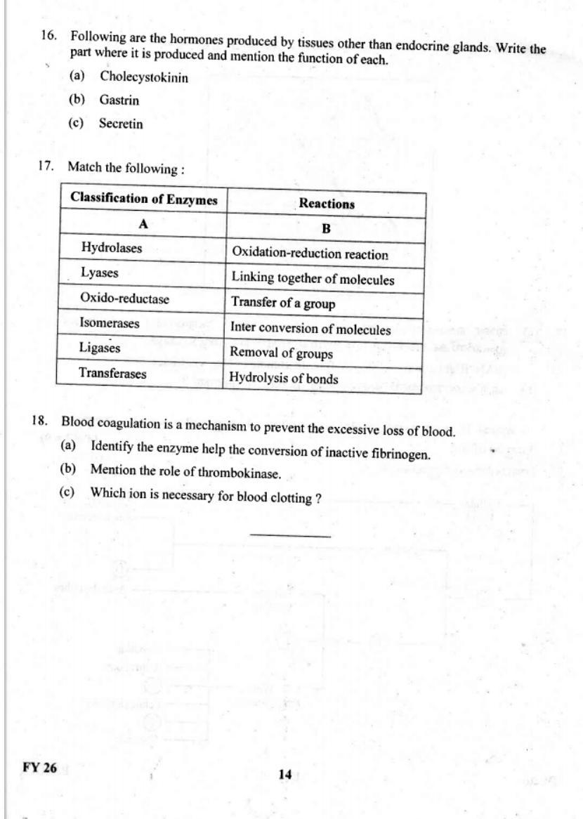 Kerala Plus One 2019 Biology Question Paper - Page 14