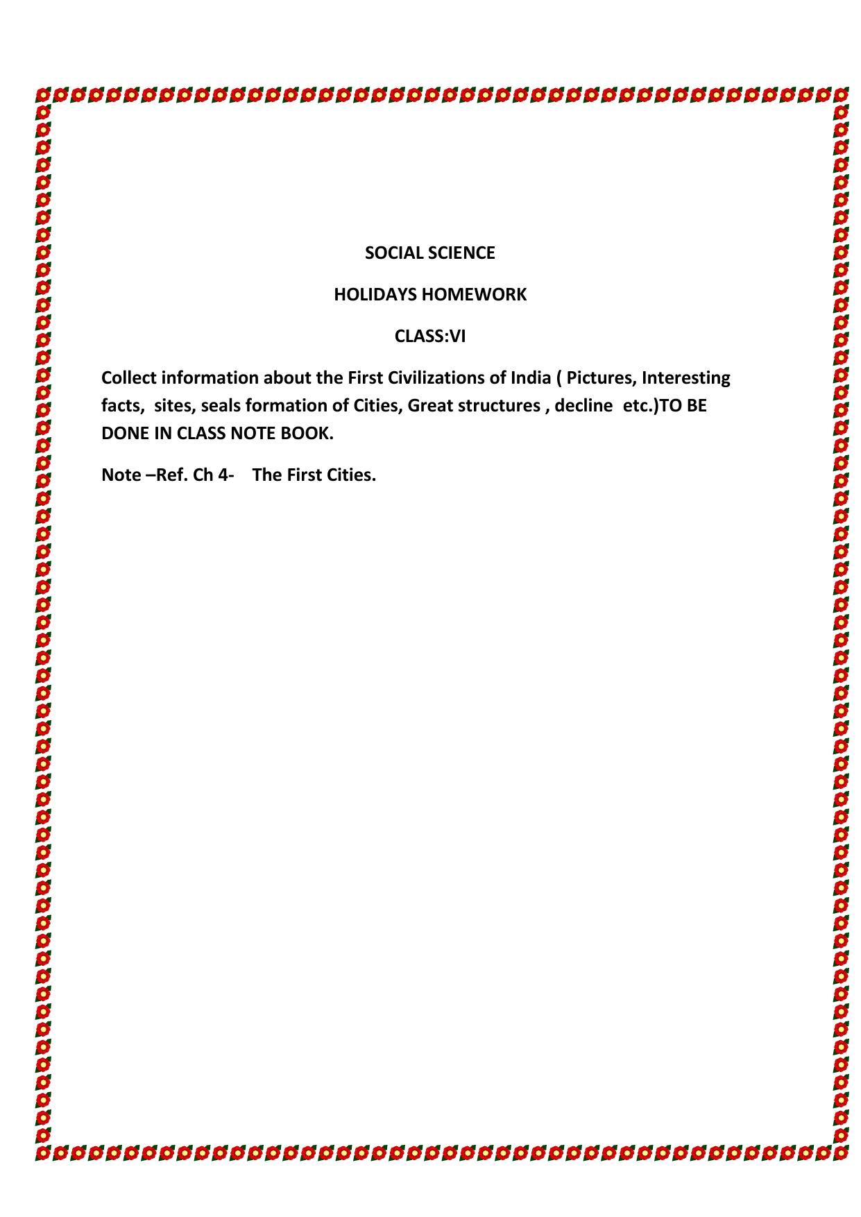 CBSE Worksheets for Class 6 Social Science First Civilizations of India Assignment - Page 1