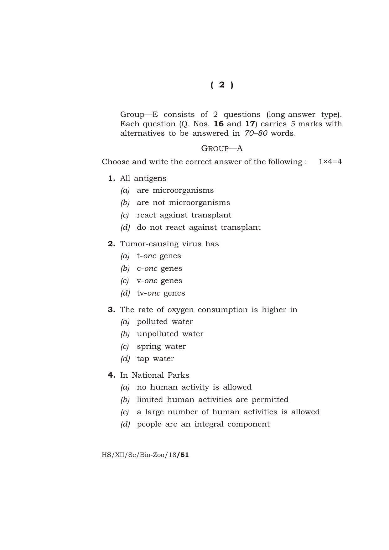 Meghalaya Board (MBOSE) Class 12 BIO-ZOOLOGY 2018 Question Paper - Page 2