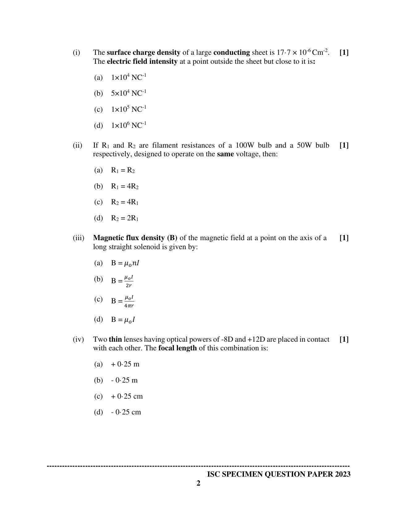 ISC Class 12 Physics Paper 1 Sample Paper 2023 - Page 2
