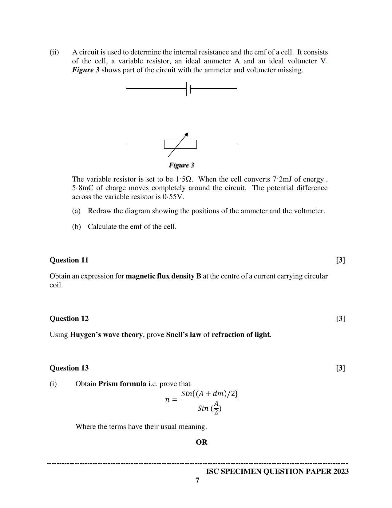 ISC Class 12 Physics Paper 1 Sample Paper 2023 - Page 7