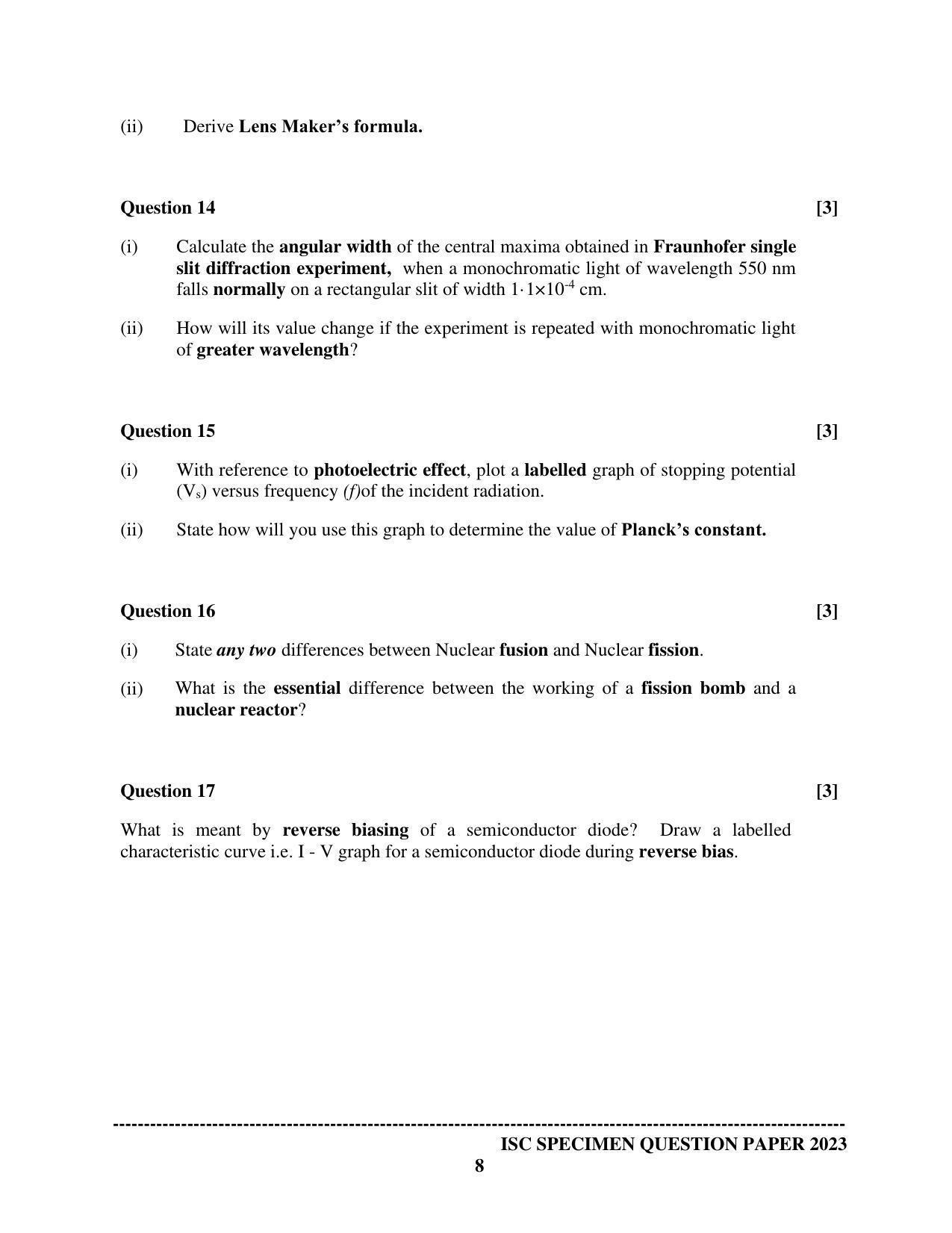 ISC Class 12 Physics Paper 1 Sample Paper 2023 - Page 8