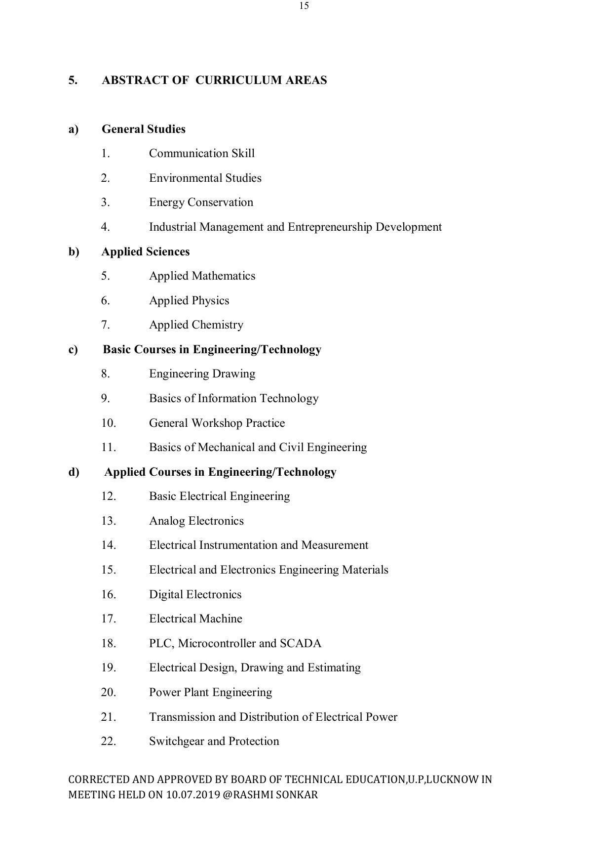 EFFECTIVE FROM JULY 2019-20 - SIX SEMESTER DIPLOMA COURSE IN ELECTRICAL ENGINEERING - Page 15