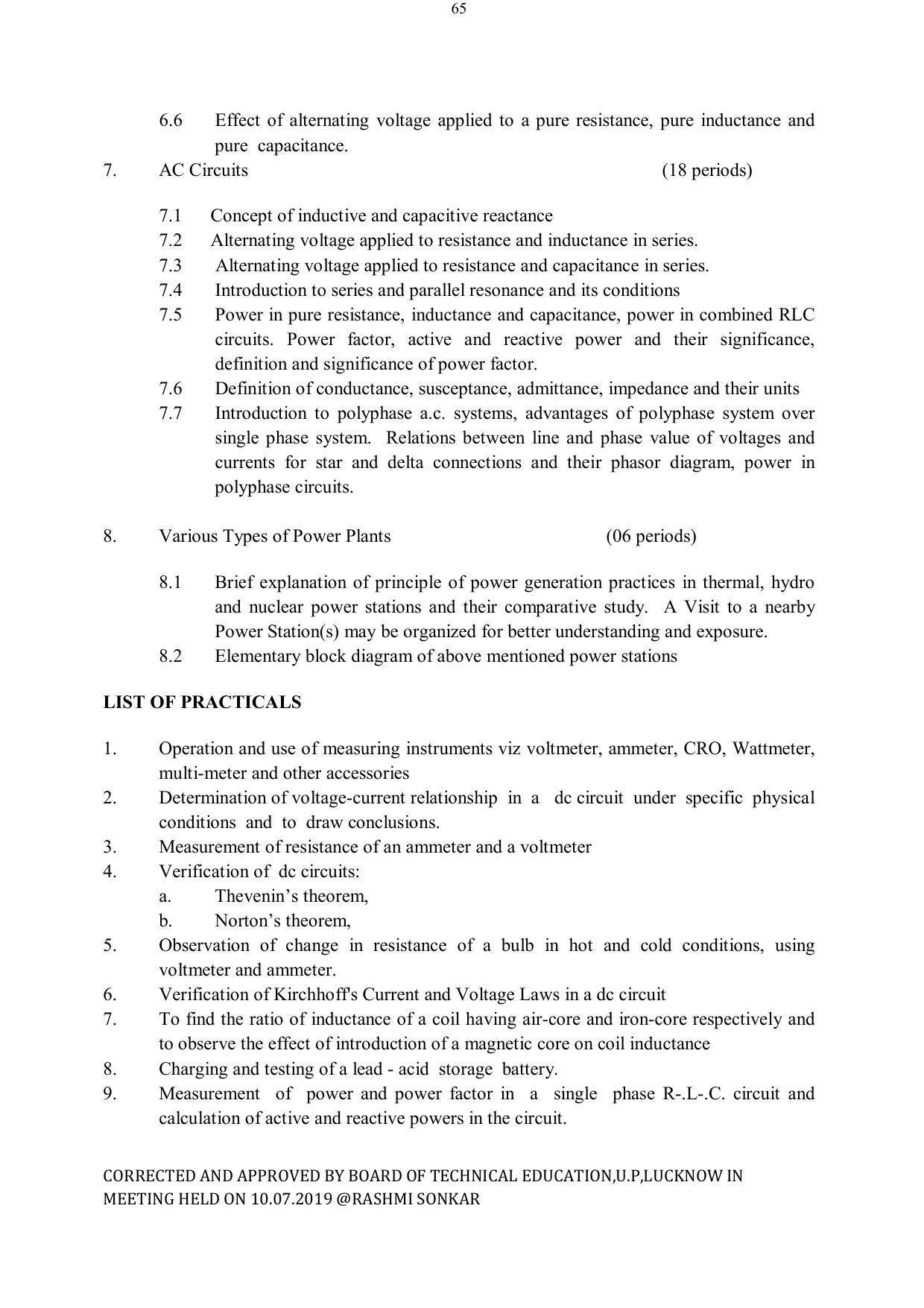 EFFECTIVE FROM JULY 2019-20 - SIX SEMESTER DIPLOMA COURSE IN ELECTRICAL ENGINEERING - Page 65