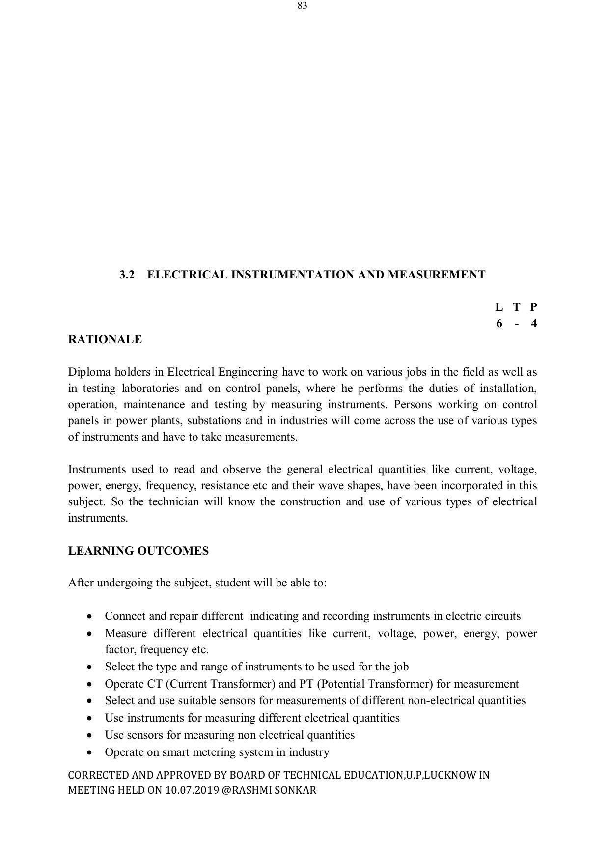 EFFECTIVE FROM JULY 2019-20 - SIX SEMESTER DIPLOMA COURSE IN ELECTRICAL ENGINEERING - Page 83