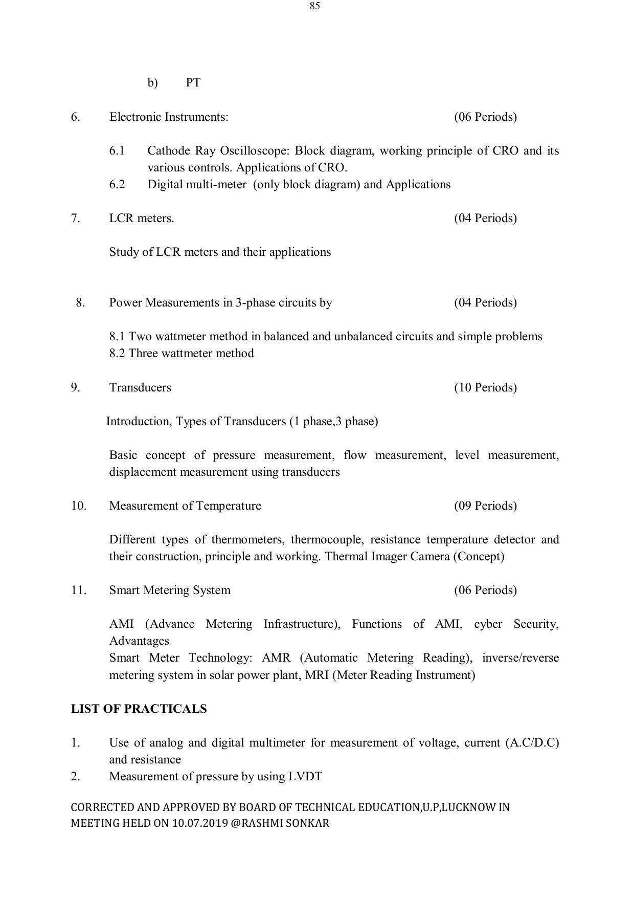 EFFECTIVE FROM JULY 2019-20 - SIX SEMESTER DIPLOMA COURSE IN ELECTRICAL ENGINEERING - Page 85
