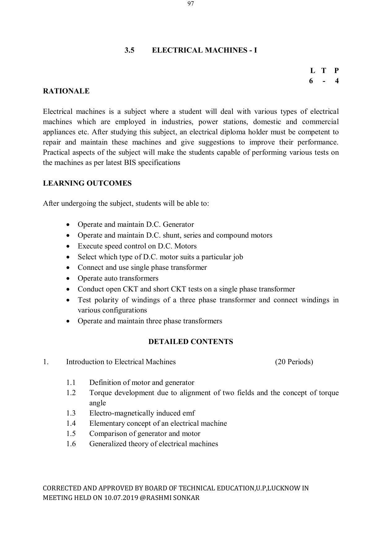 EFFECTIVE FROM JULY 2019-20 - SIX SEMESTER DIPLOMA COURSE IN ELECTRICAL ENGINEERING - Page 97