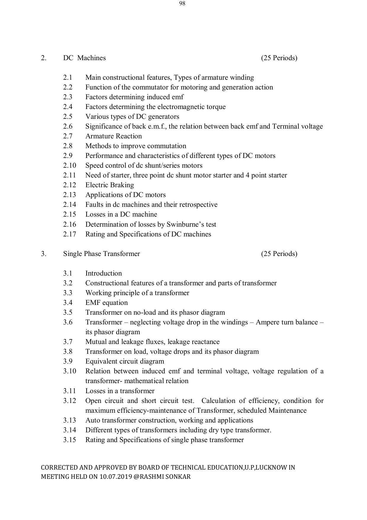 EFFECTIVE FROM JULY 2019-20 - SIX SEMESTER DIPLOMA COURSE IN ELECTRICAL ENGINEERING - Page 98