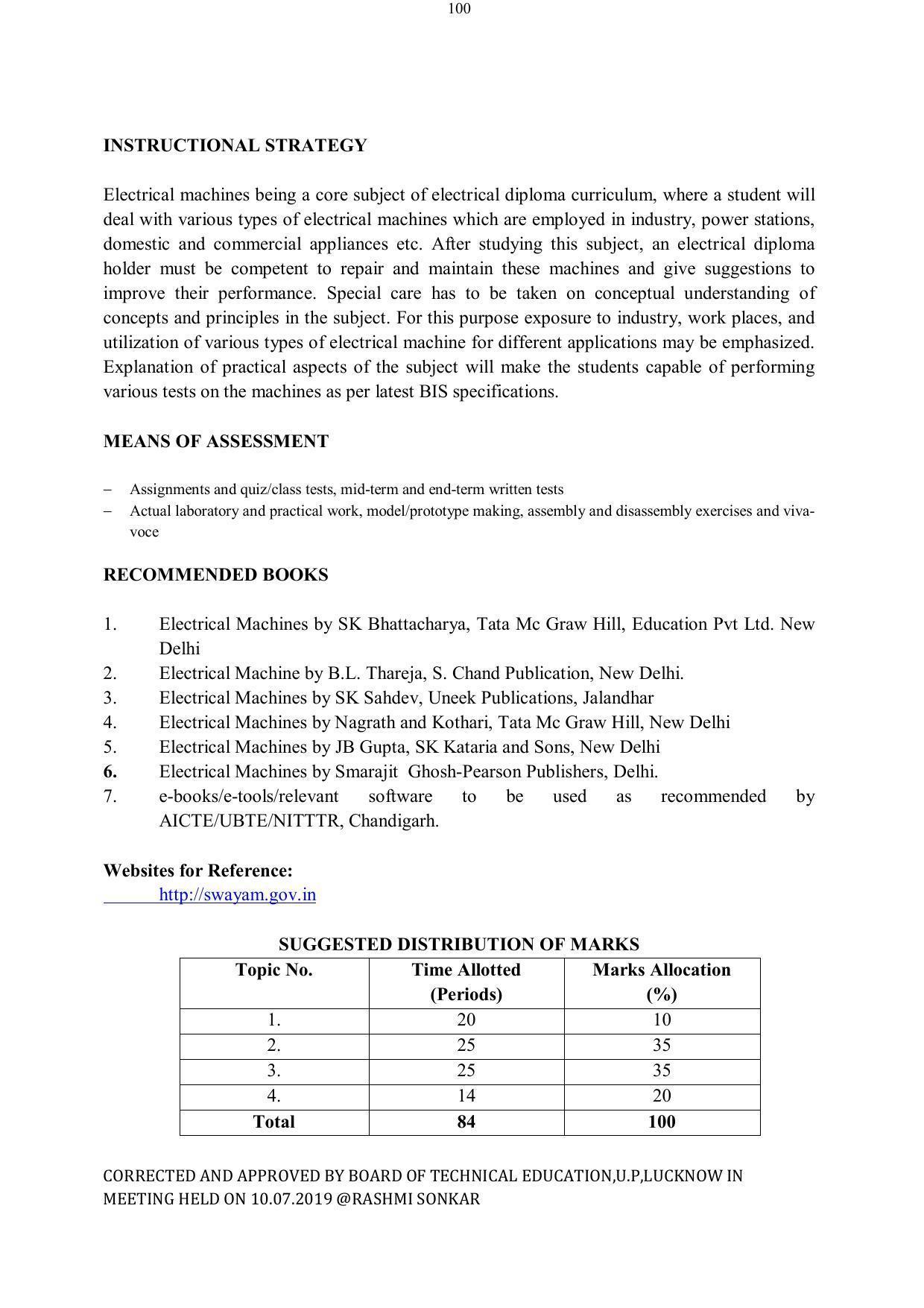 EFFECTIVE FROM JULY 2019-20 - SIX SEMESTER DIPLOMA COURSE IN ELECTRICAL ENGINEERING - Page 100