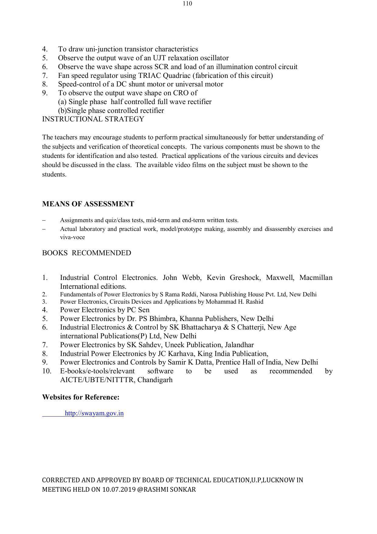 EFFECTIVE FROM JULY 2019-20 - SIX SEMESTER DIPLOMA COURSE IN ELECTRICAL ENGINEERING - Page 110