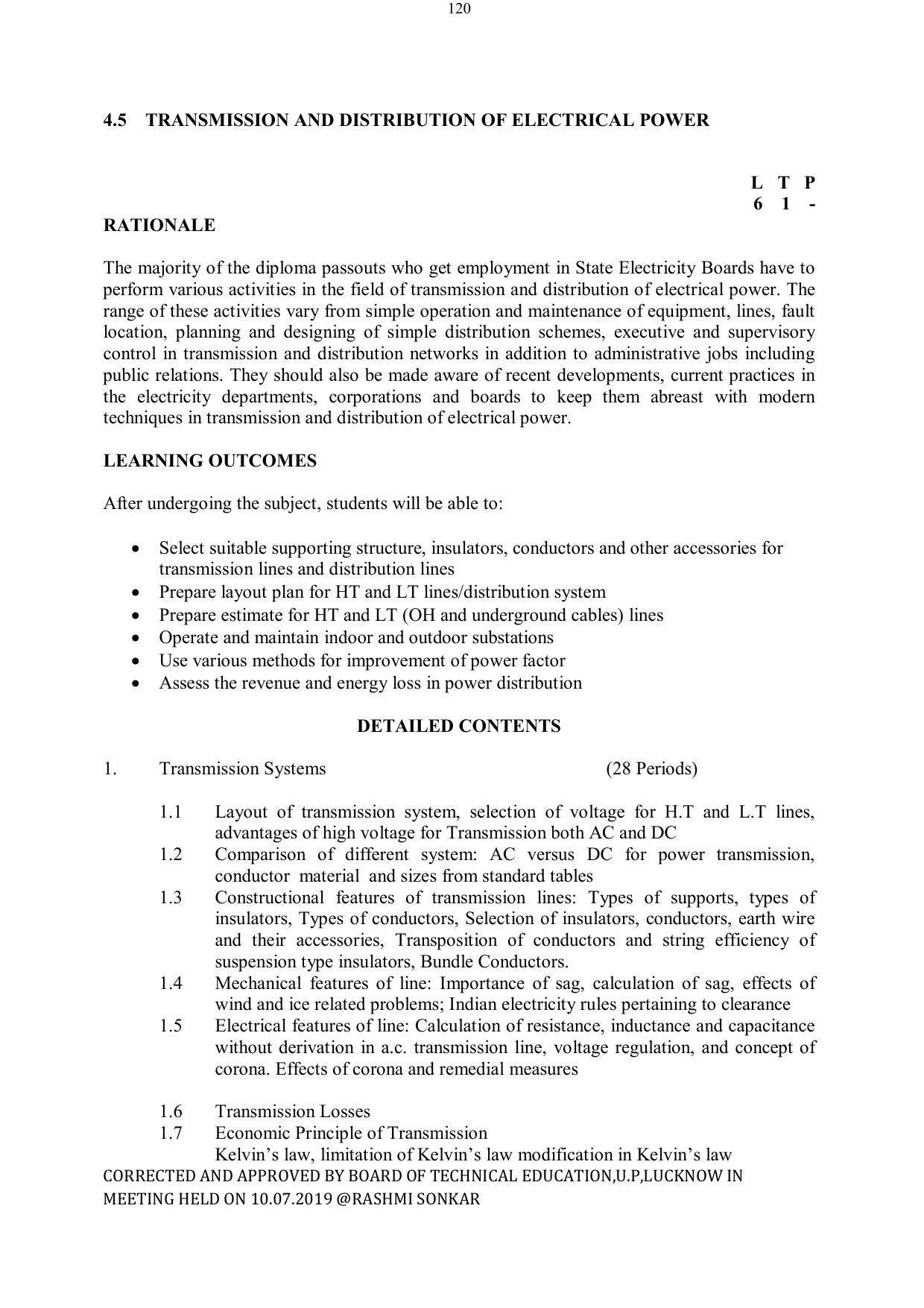 EFFECTIVE FROM JULY 2019-20 - SIX SEMESTER DIPLOMA COURSE IN ELECTRICAL ENGINEERING - Page 120
