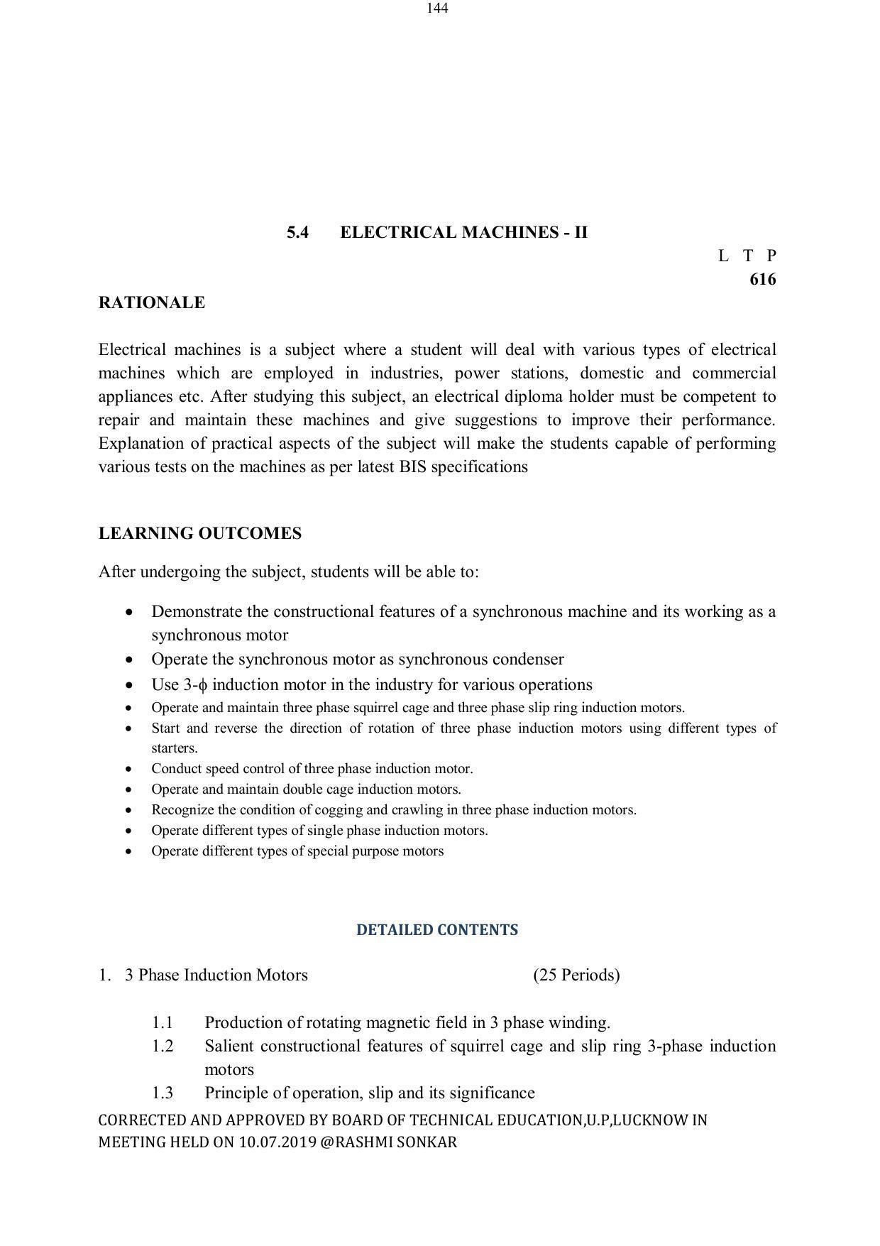 EFFECTIVE FROM JULY 2019-20 - SIX SEMESTER DIPLOMA COURSE IN ELECTRICAL ENGINEERING - Page 144