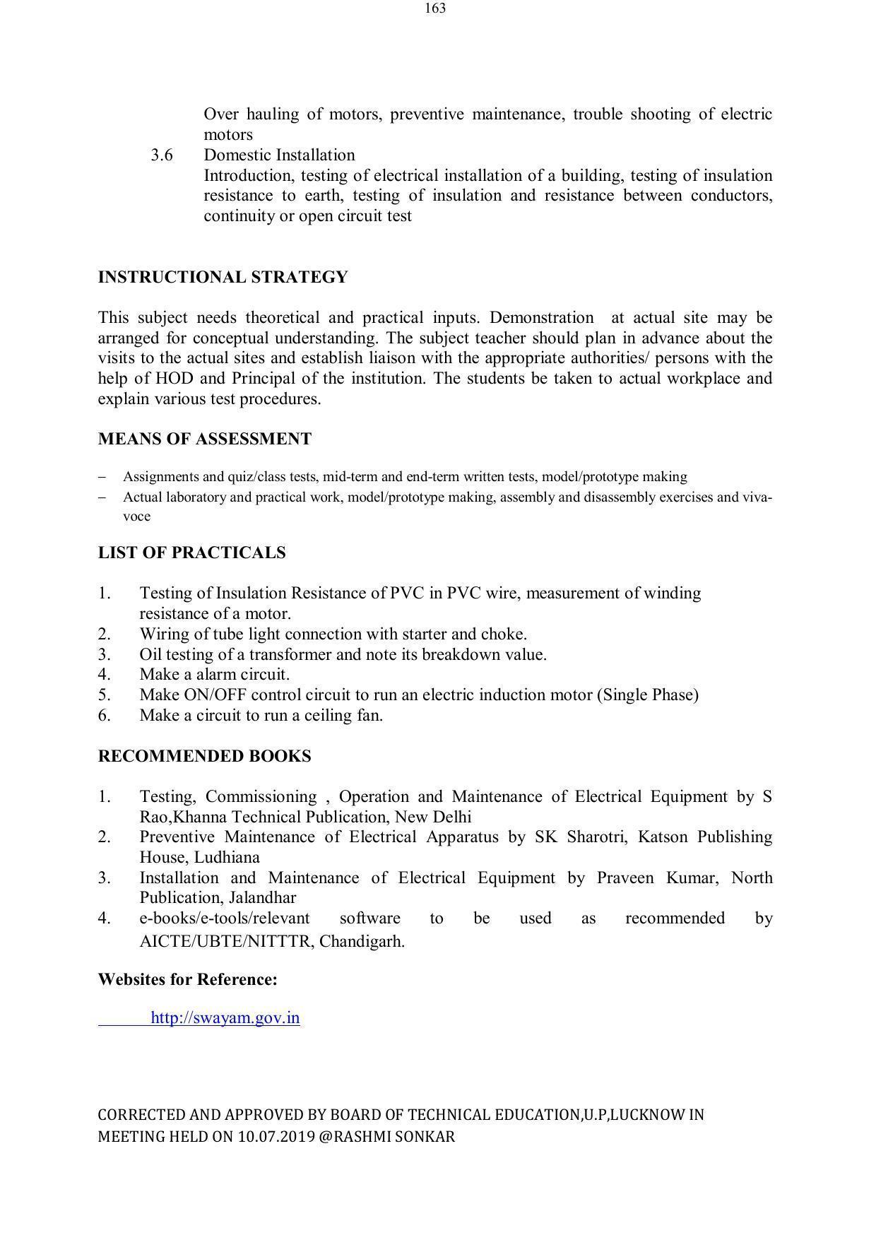 EFFECTIVE FROM JULY 2019-20 - SIX SEMESTER DIPLOMA COURSE IN ELECTRICAL ENGINEERING - Page 163