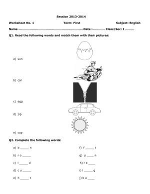 Worksheet for Class 1 English Assignment 1