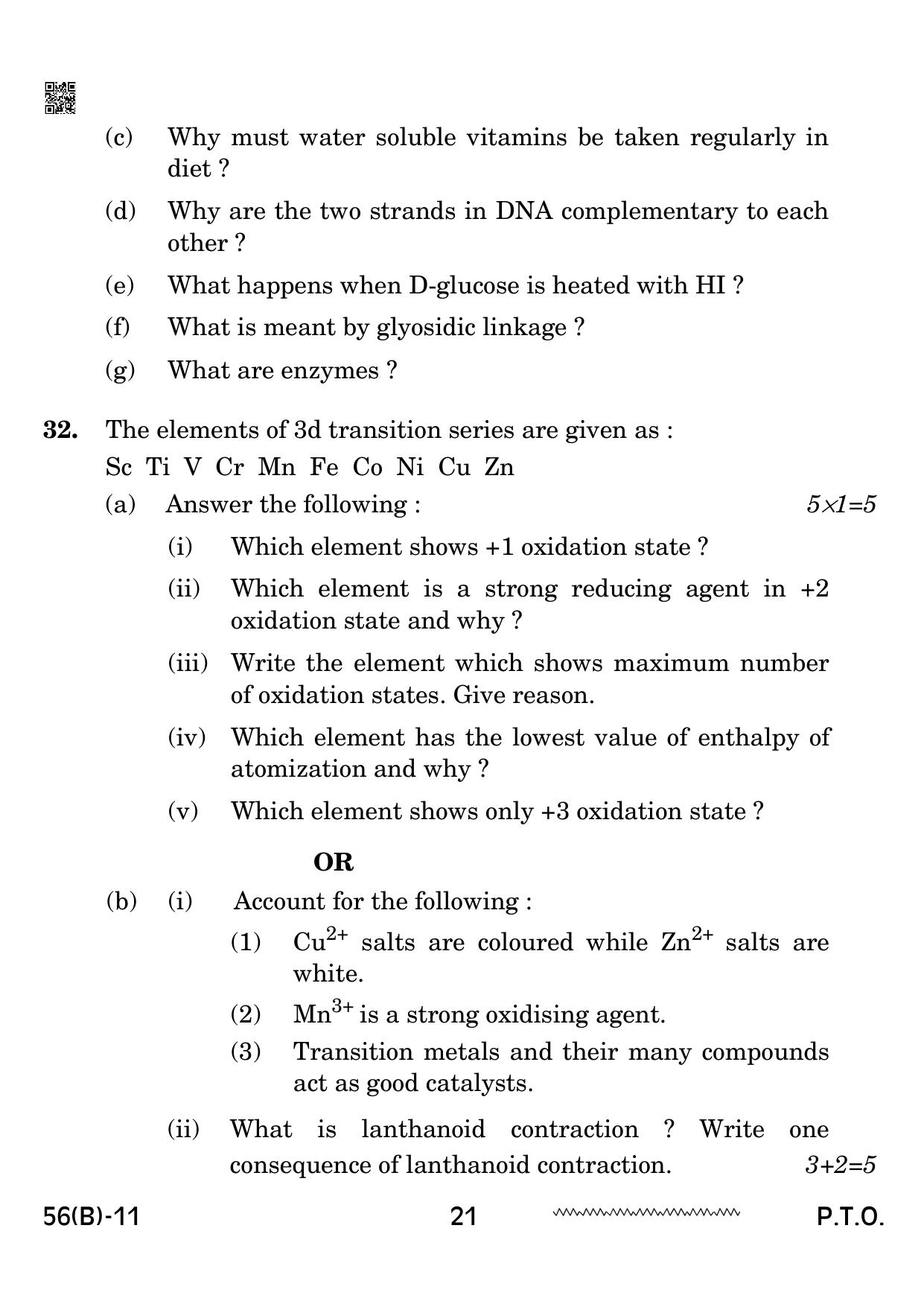 CBSE Class 12 56 B Chemistry for VI 2024 Question Paper - Page 21