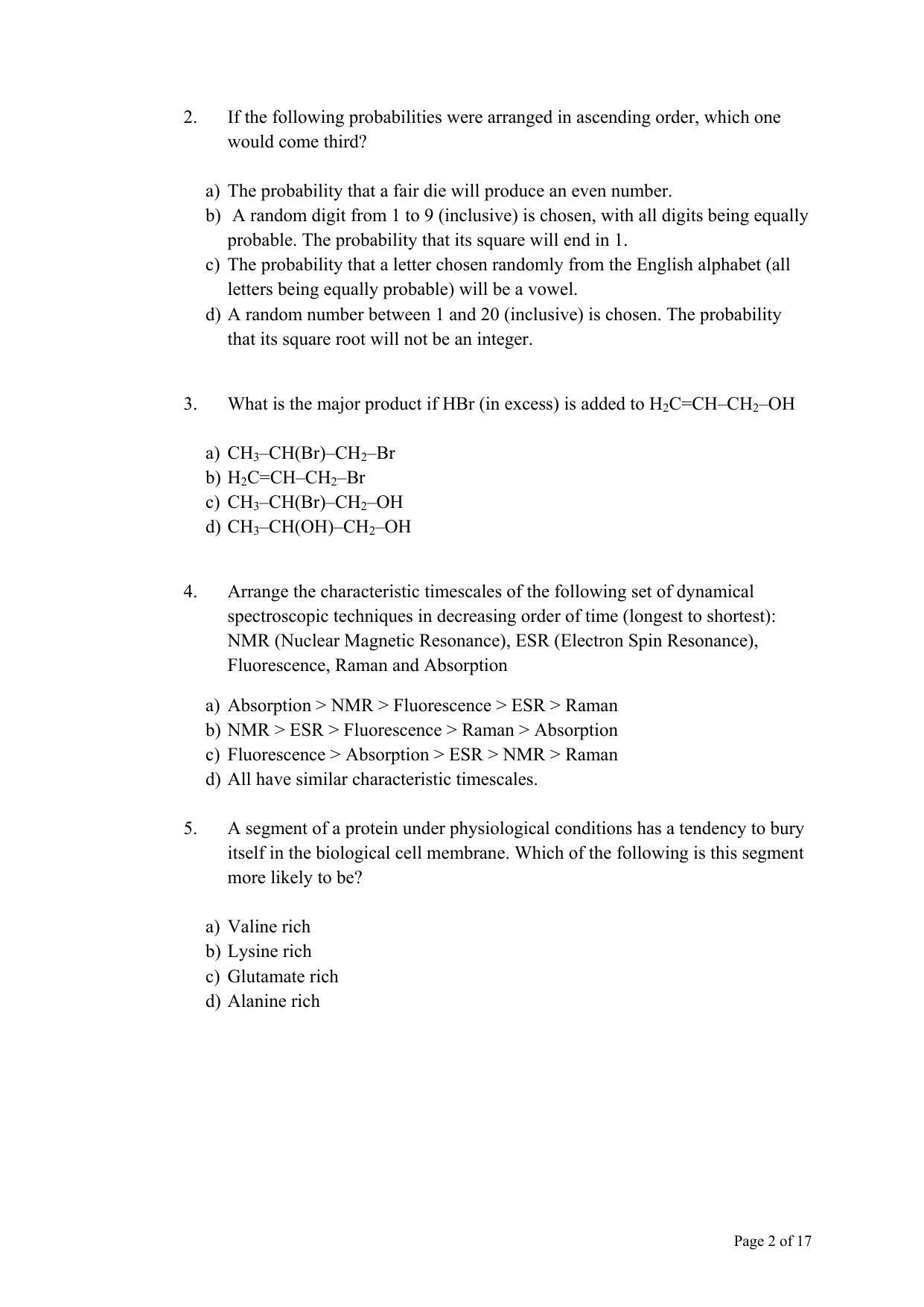 TIFR GS 2011 Chemistry Question Paper - Page 2