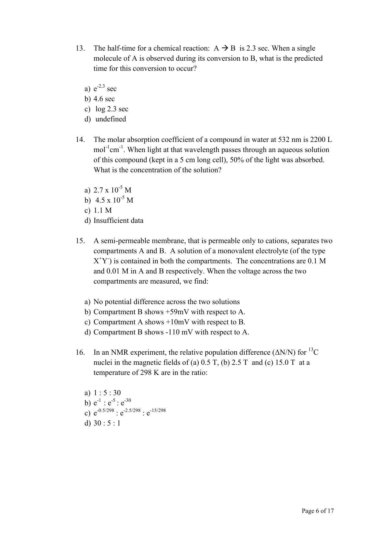 TIFR GS 2011 Chemistry Question Paper - Page 6