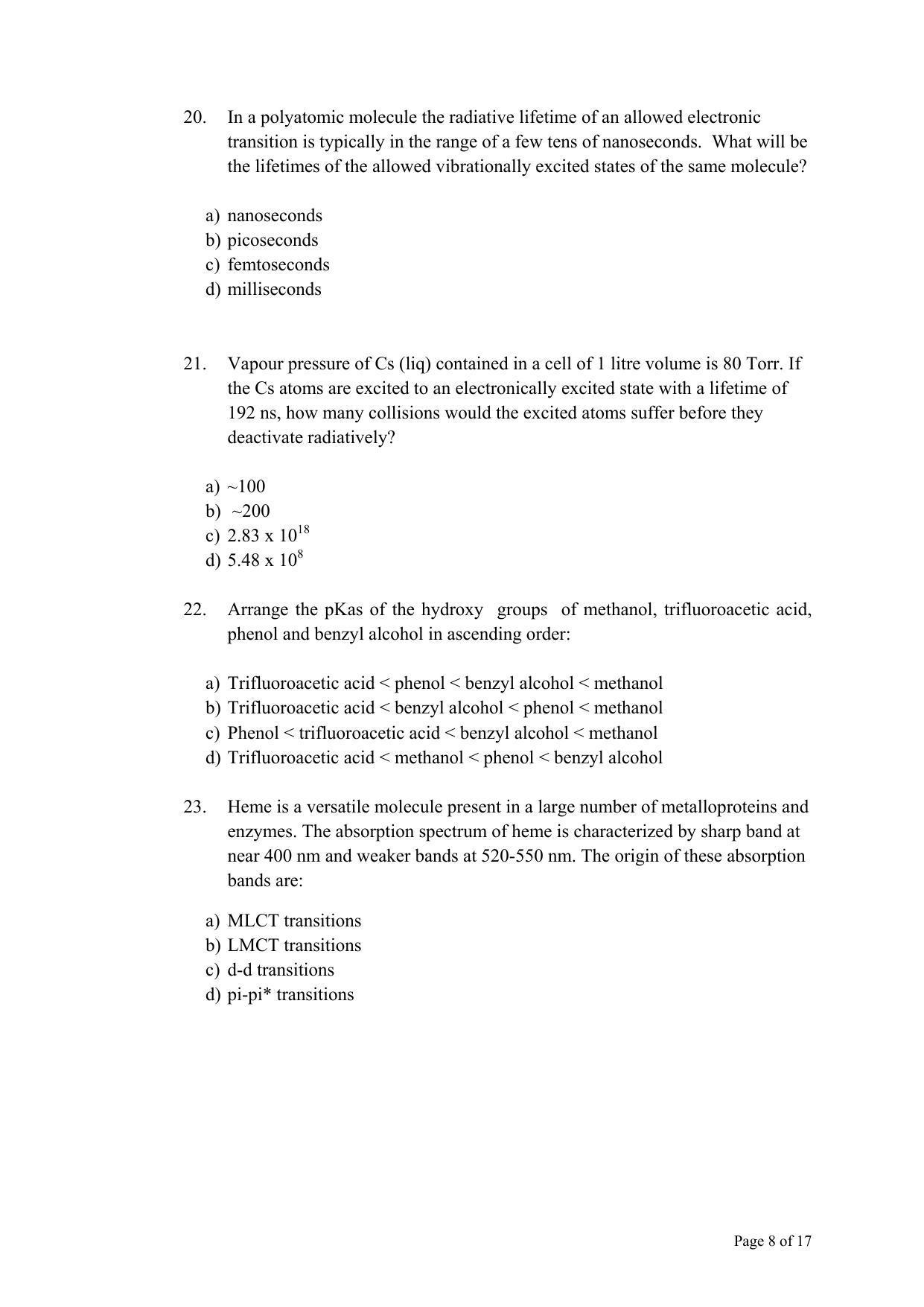 TIFR GS 2011 Chemistry Question Paper - Page 8