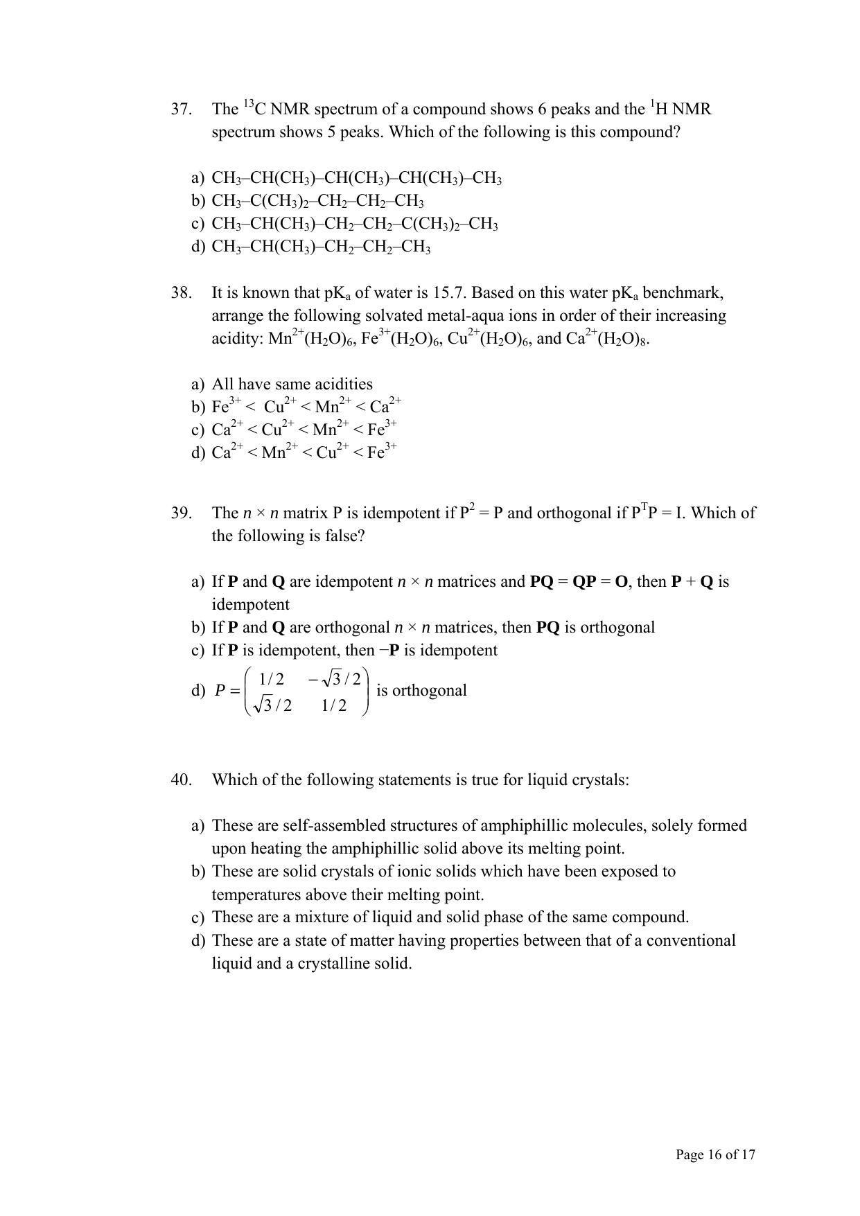 TIFR GS 2011 Chemistry Question Paper - Page 16