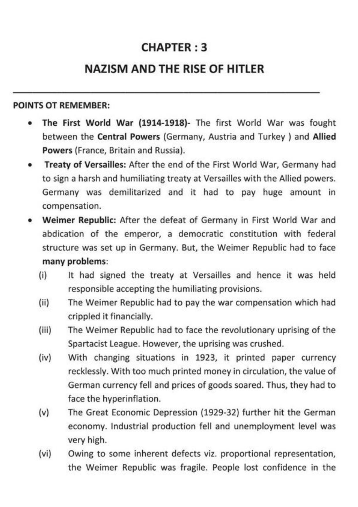 Class 9 Notes, Question & Practice Paper - History (Topic 3 : Nazism and the Rise of Hitler) - Page 2