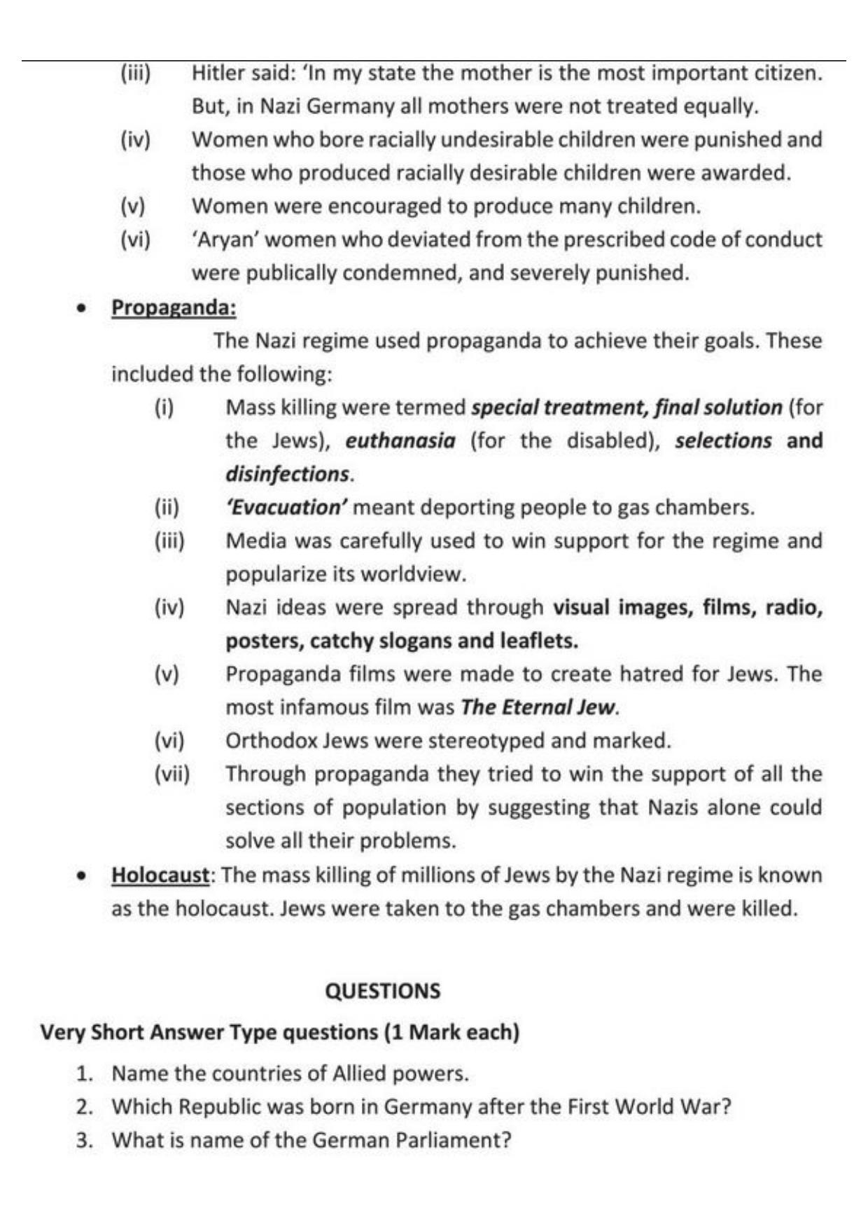 Class 9 Notes, Question & Practice Paper - History (Topic 3 : Nazism and the Rise of Hitler) - Page 5