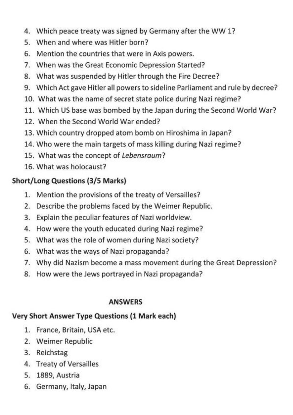 Class 9 Notes, Question & Practice Paper - History (Topic 3 : Nazism and the Rise of Hitler) - Page 6