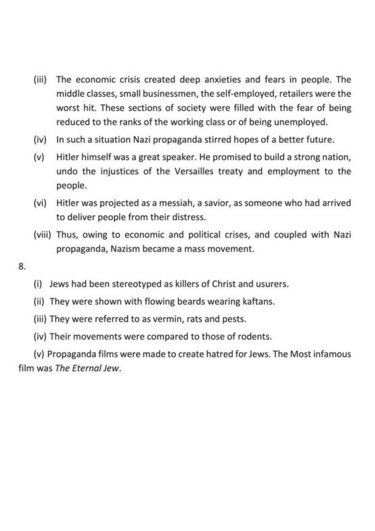 Class 9 Notes, Question & Practice Paper - History (Topic 3 : Nazism and the Rise of Hitler) - Page 8