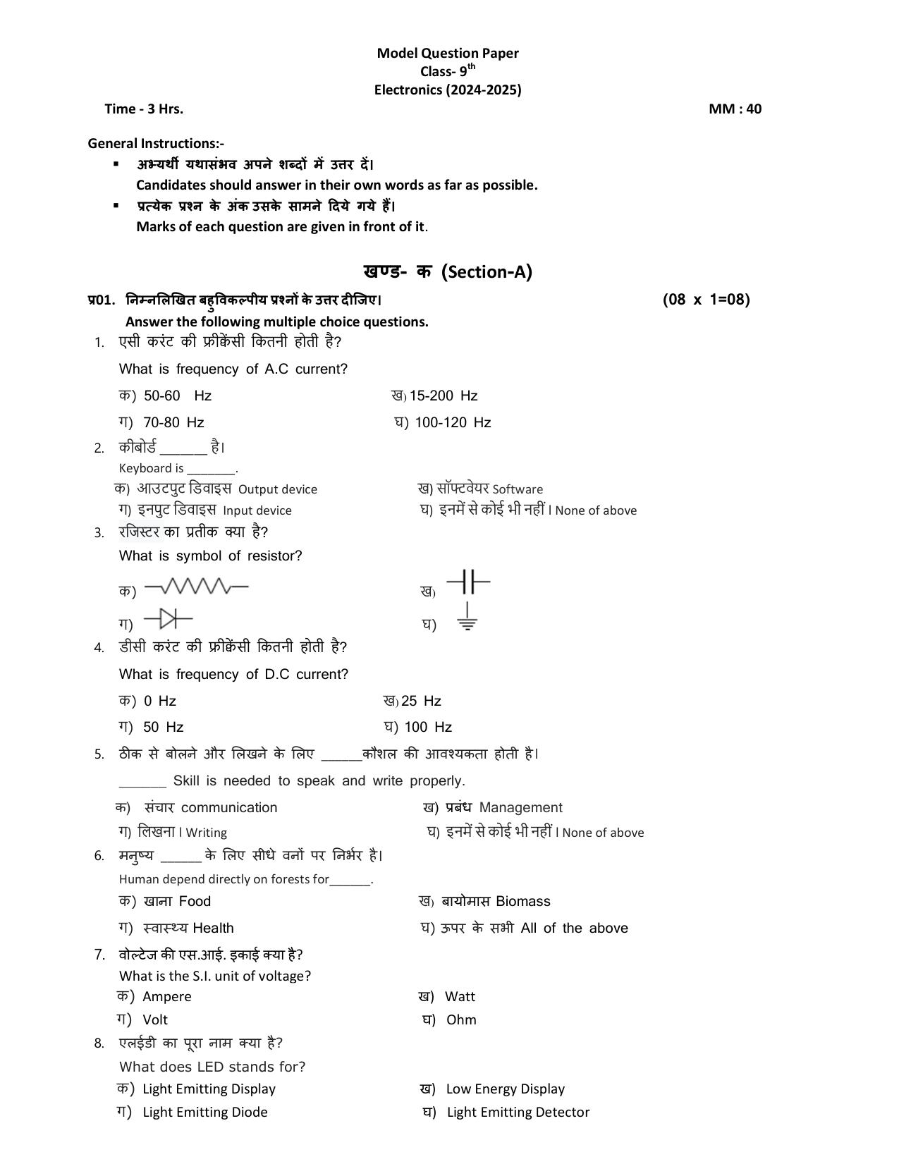 HPBOSE Class 9th Electronics Sample Question Papers 2025 - Page 2