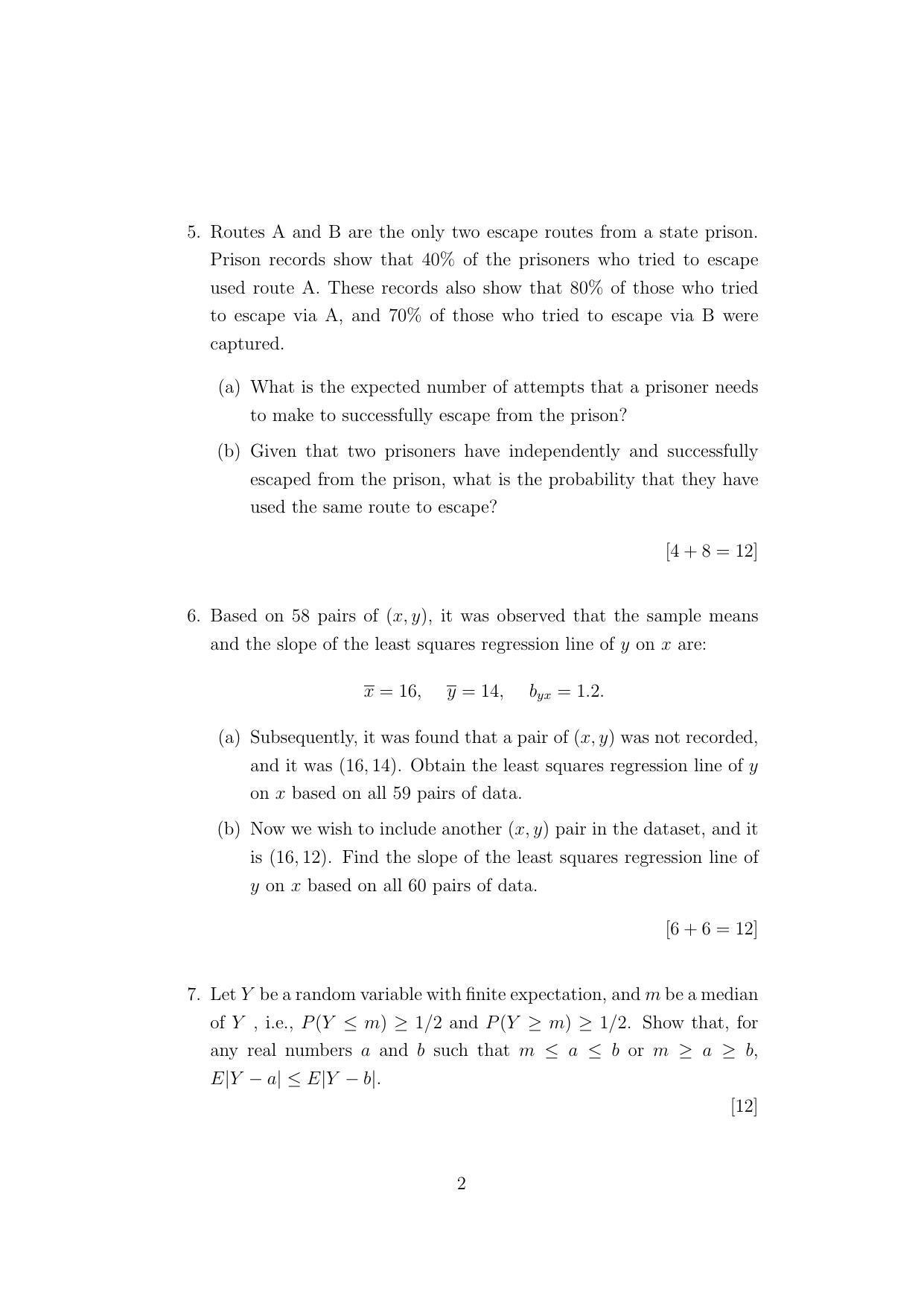 ISI Admission Test JRF in Statistics STA 2021 Sample Paper - Page 2