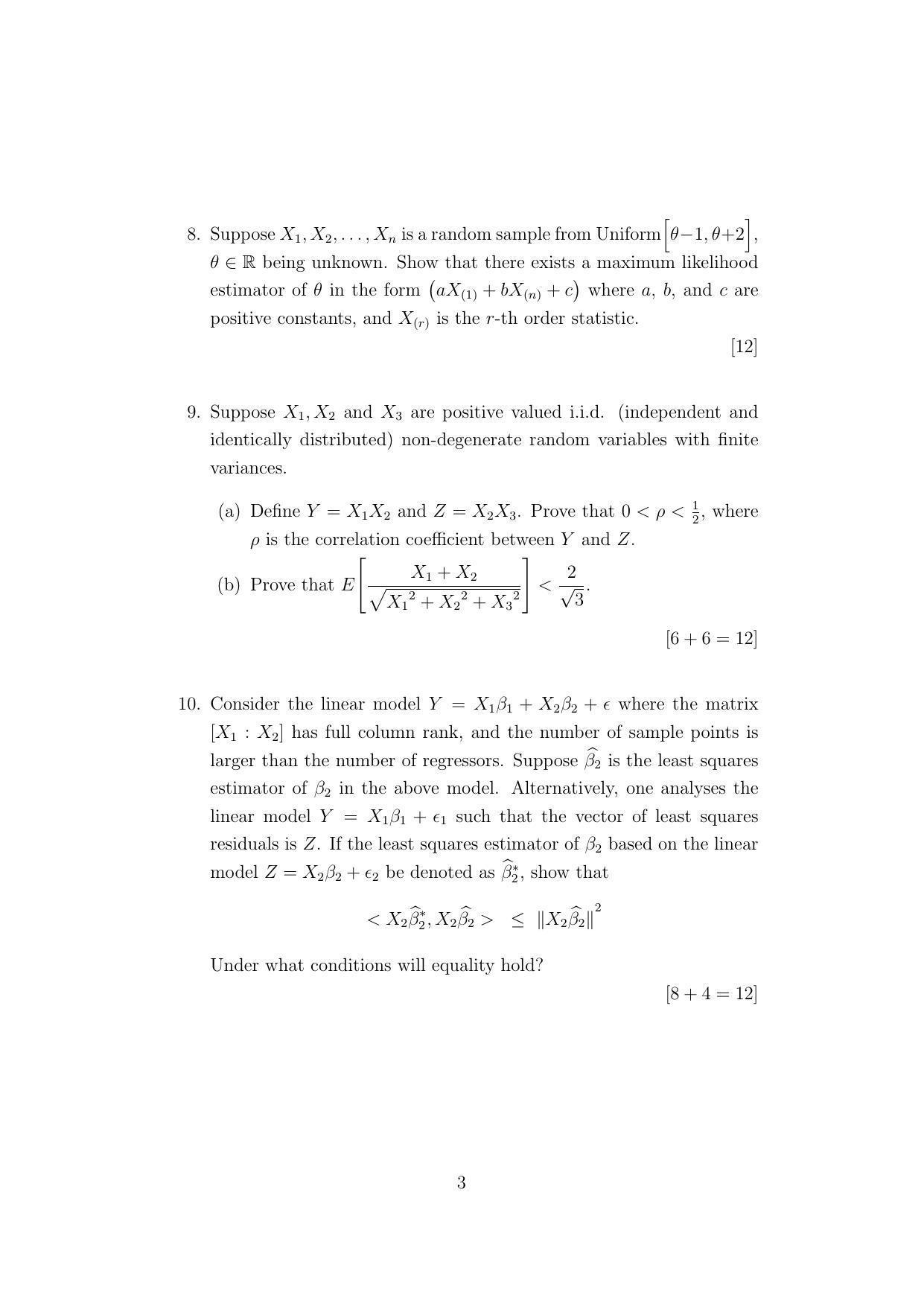 ISI Admission Test JRF in Statistics STA 2021 Sample Paper - Page 3