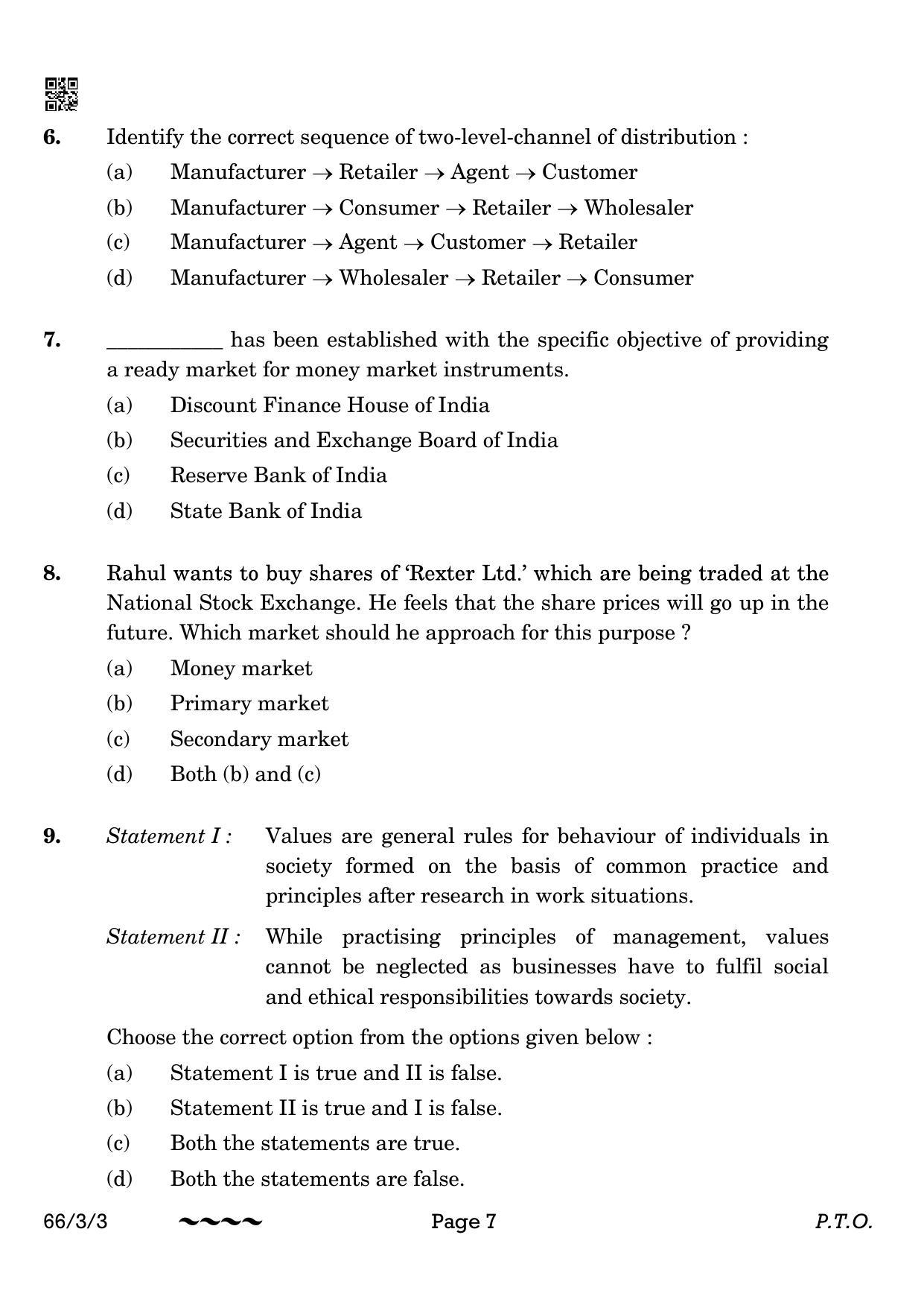 CBSE Class 12 66-3-3 Business Studies 2023 Question Paper - Page 7