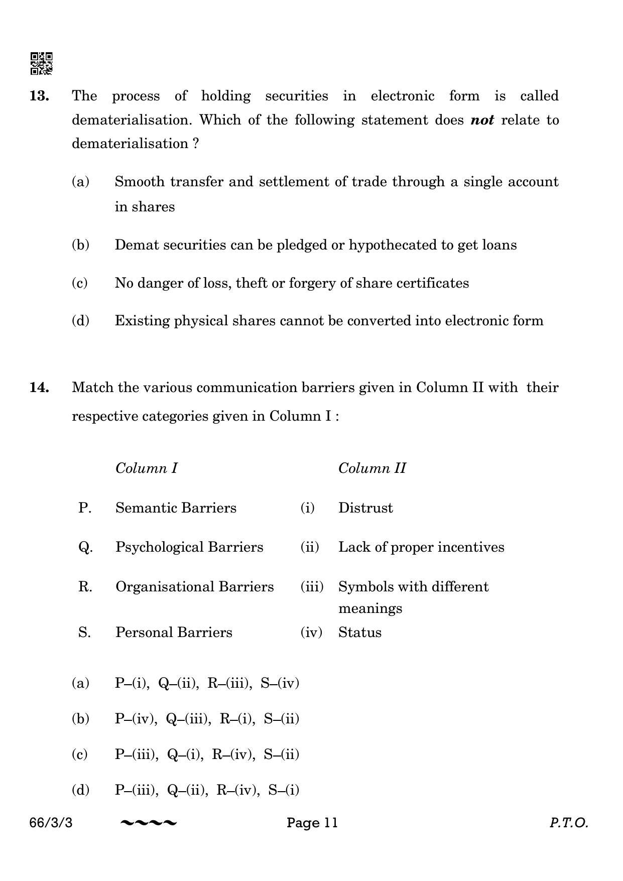 CBSE Class 12 66-3-3 Business Studies 2023 Question Paper - Page 11